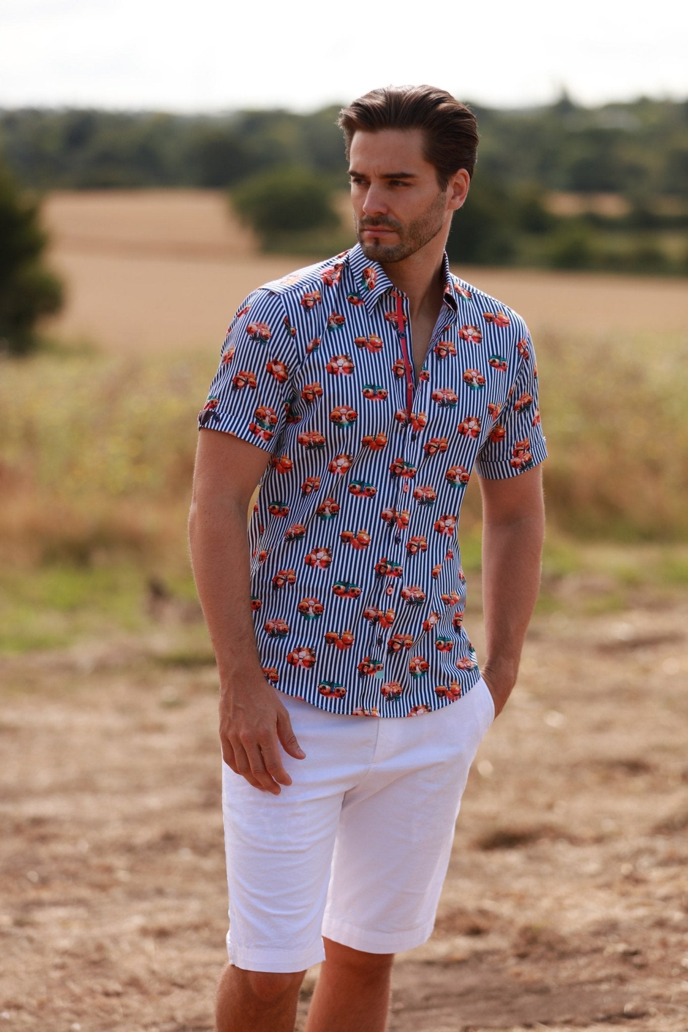 TROPICAL VISIONS STRIPE SHORT SLEEVE SHIRT – Premium Men's Patterned Shirt by Claudio Lugli | Bold Design, Tailored Fit, Best Printed Shirts