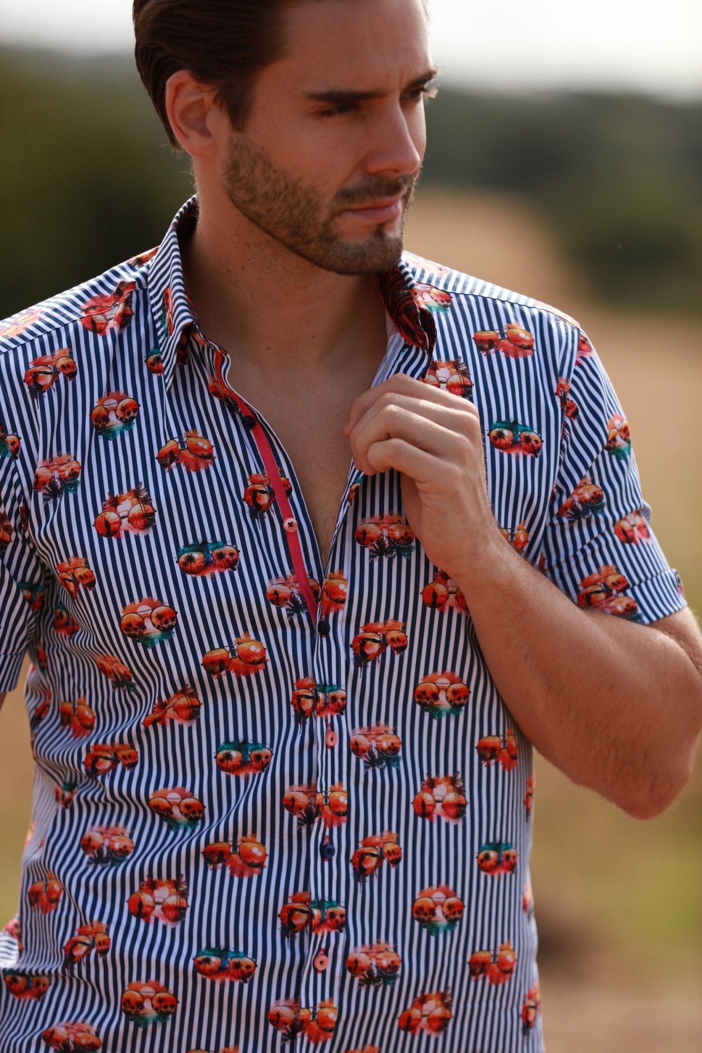 TROPICAL VISIONS STRIPE SHORT SLEEVE SHIRT – Premium Men's Patterned Shirt by Claudio Lugli | Bold Design, Tailored Fit, Best Printed Shirts