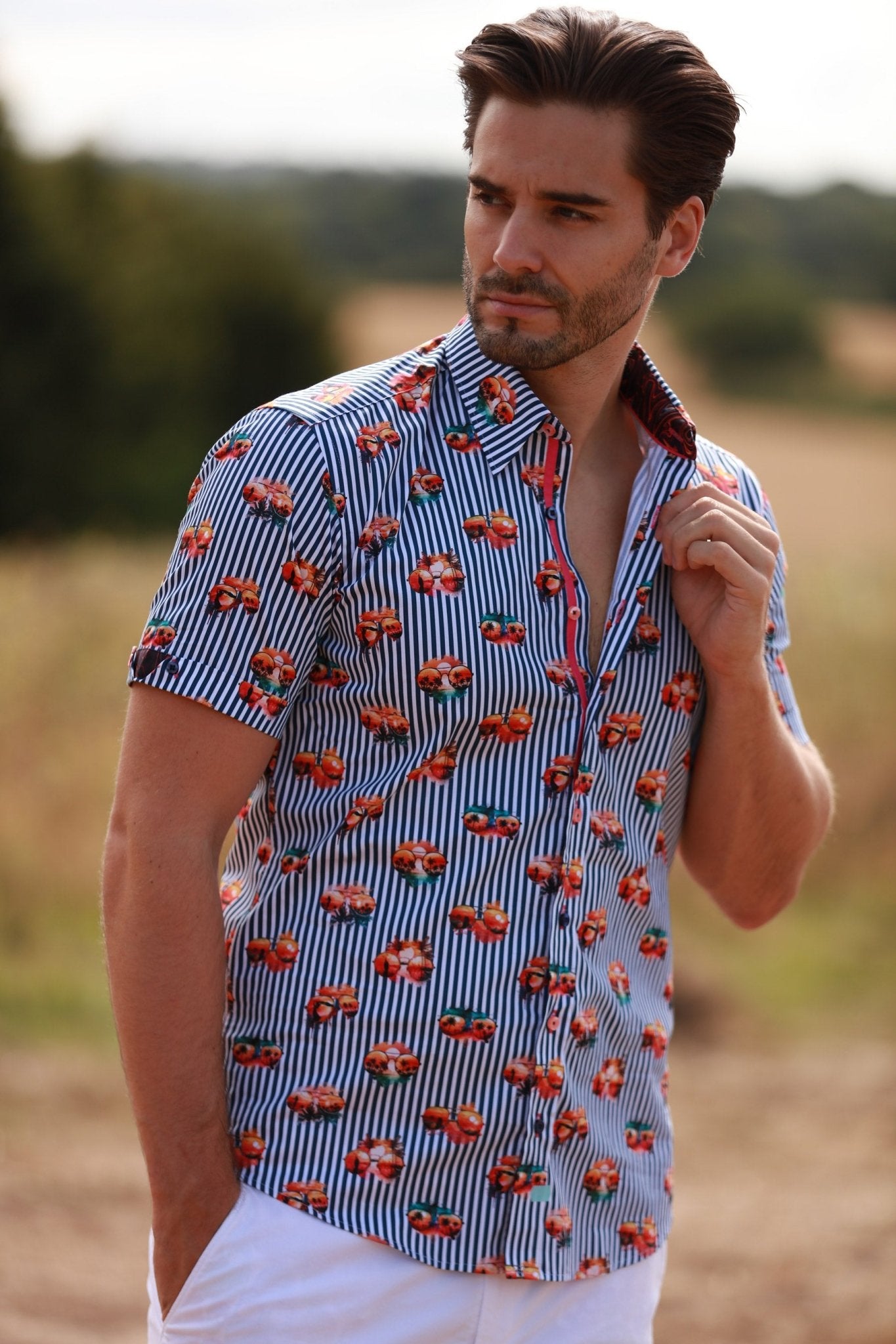 TROPICAL VISIONS STRIPE SHORT SLEEVE SHIRT – Premium Men's Patterned Shirt by Claudio Lugli | Bold Design, Tailored Fit, Best Printed Shirts