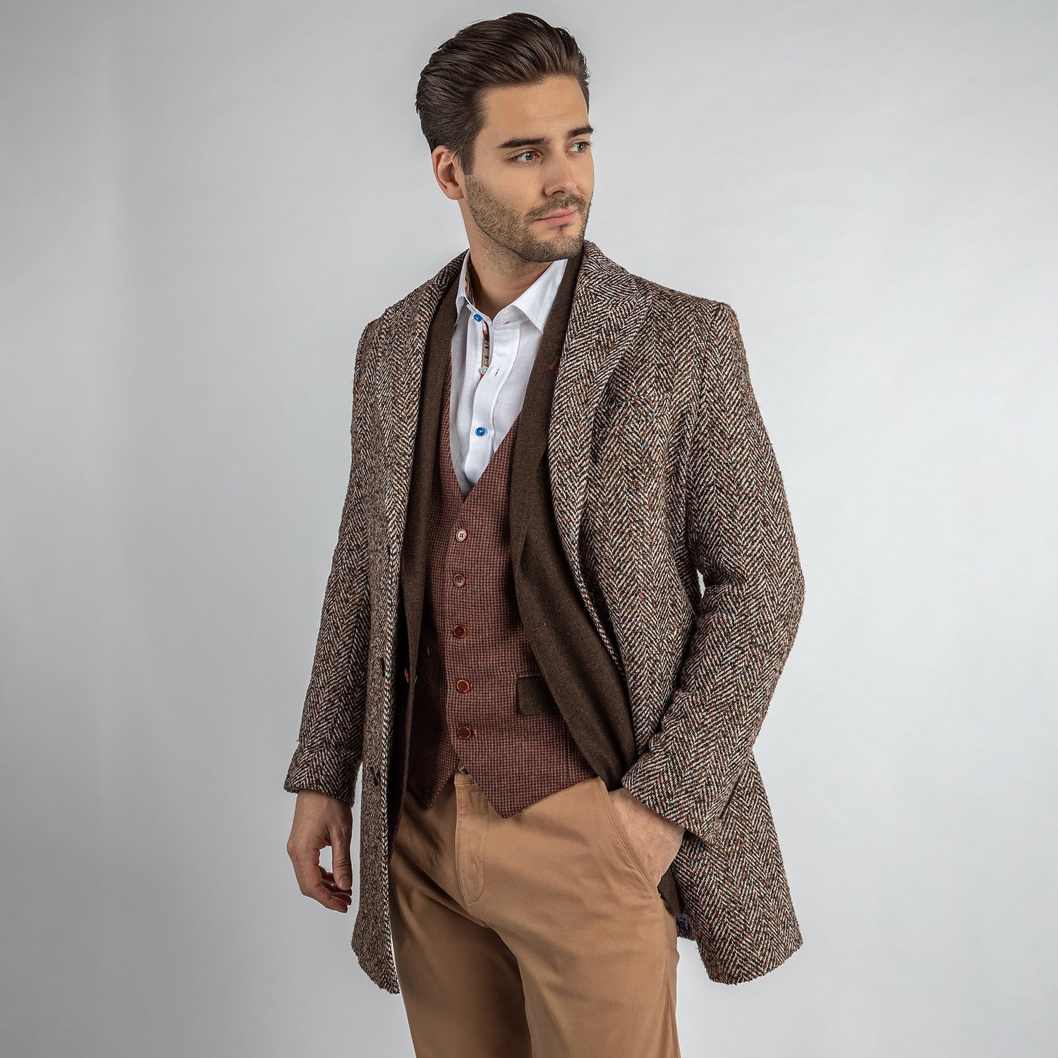 TWEED LONG COAT - Premium Men's Patterned Shirt by Claudio Lugli | Bold Design, Tailored Fit, Best Printed Shirts