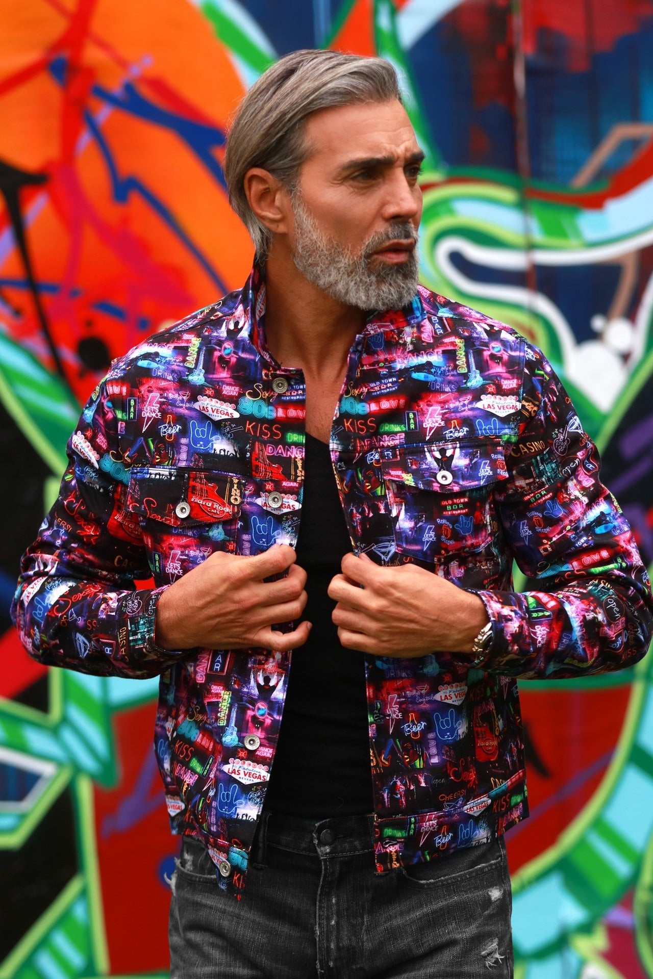 VEGAS AT NIGHT SHACKET - Premium Men's Patterned Shirt by Claudio Lugli | Bold Design, Tailored Fit, Best Printed Shirts