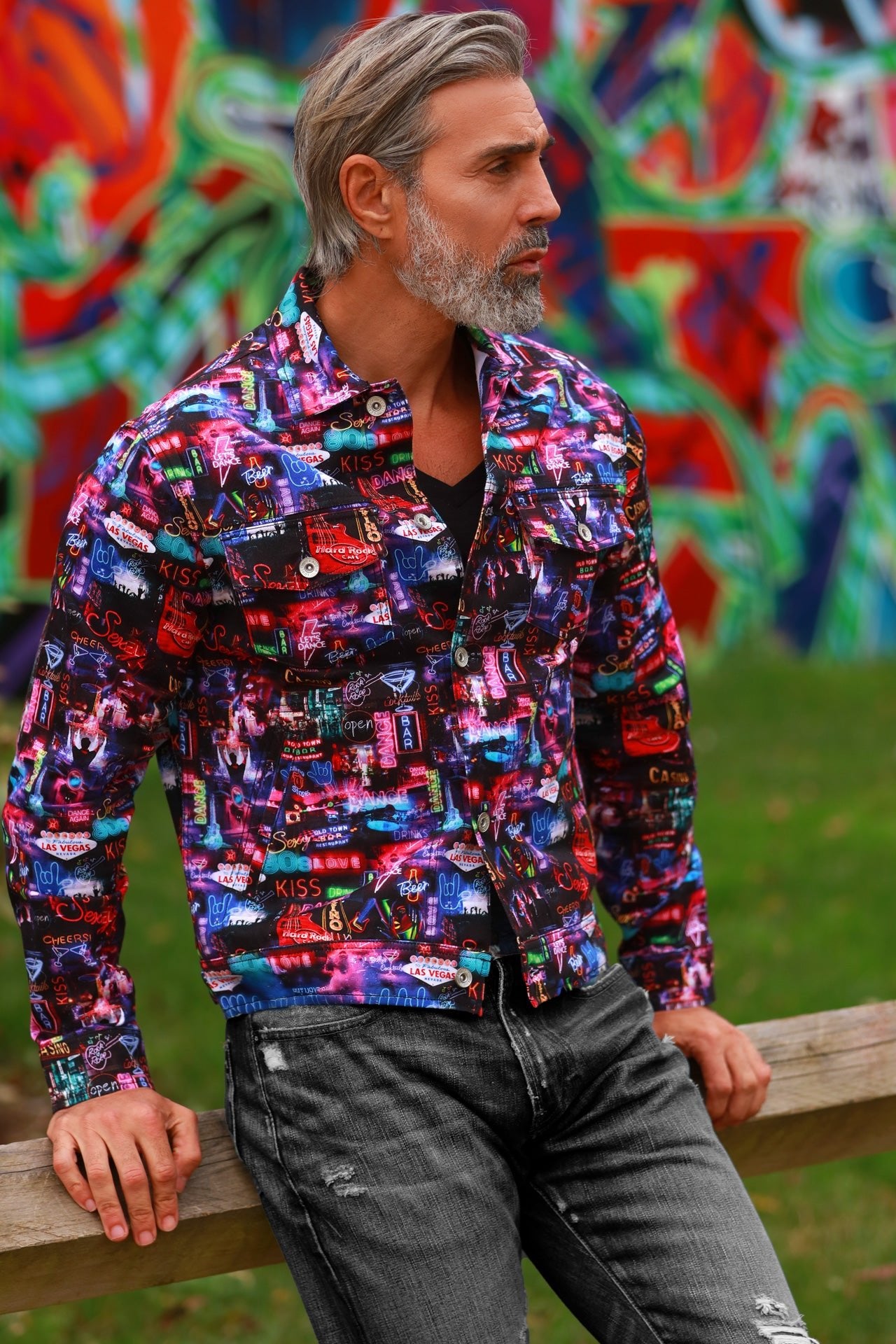 VEGAS AT NIGHT SHACKET - Premium Men's Patterned Shirt by Claudio Lugli | Bold Design, Tailored Fit, Best Printed Shirts