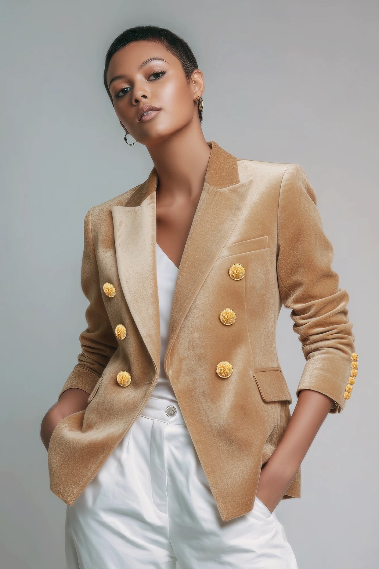 VELVET DOUBLE BREASTED WOMENS JACKET - Claudio Lugli Shirts