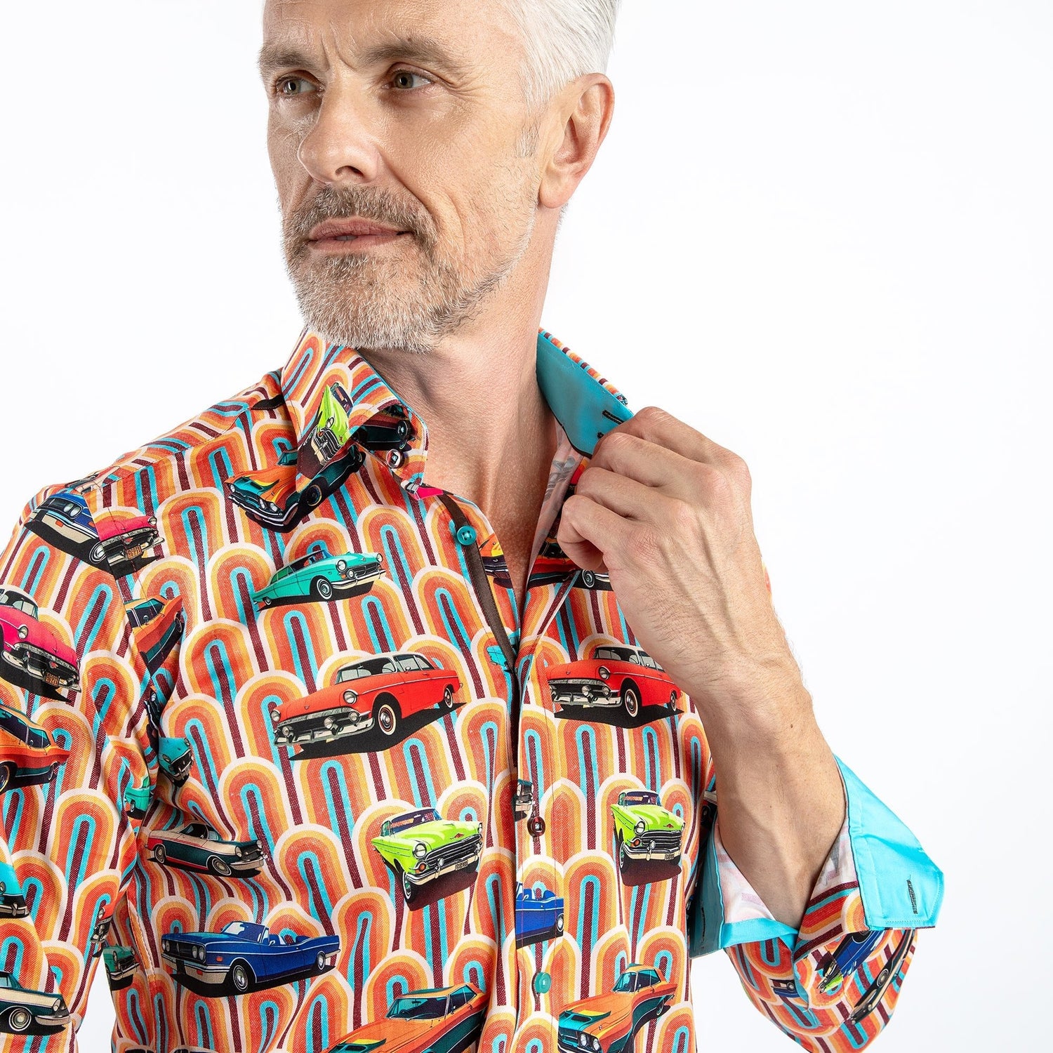 VINTAGE AND RETRO CAR PRINT SHIRT - Premium Men's Patterned Shirt by Claudio Lugli | Bold Design, Tailored Fit, Best Printed Shirts