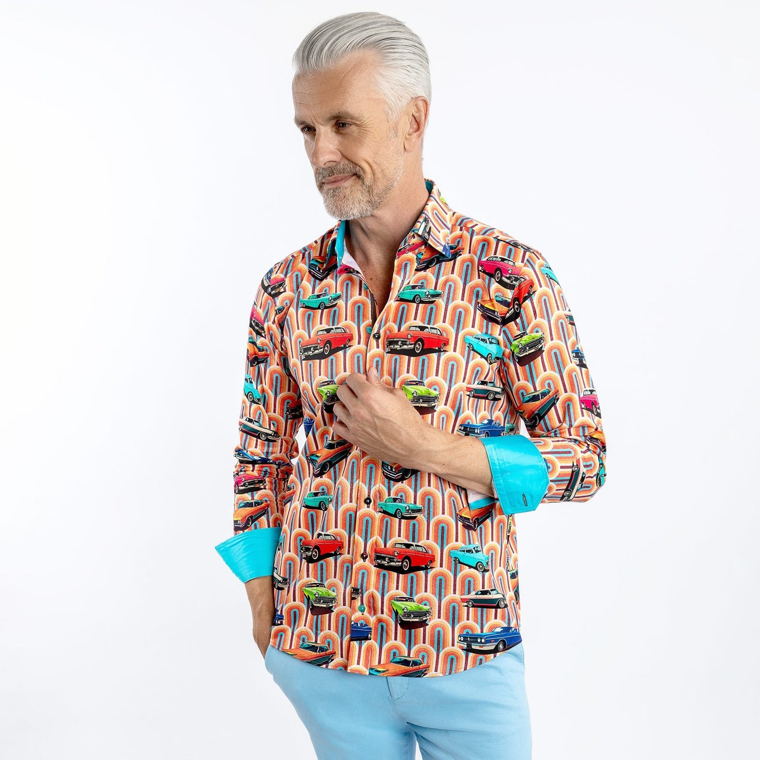 VINTAGE AND RETRO CAR PRINT SHIRT - Premium Men's Patterned Shirt by Claudio Lugli | Bold Design, Tailored Fit, Best Printed Shirts