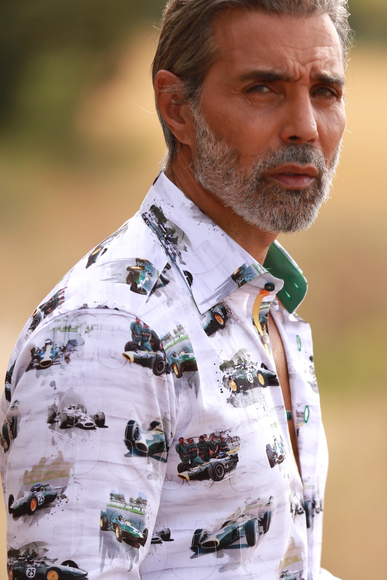 VINTAGE F1 LEGEND PRINT SHIRT (NO.25) – Premium Men's Patterned Shirt by Claudio Lugli | Bold Design, Tailored Fit, Best Printed Shirts