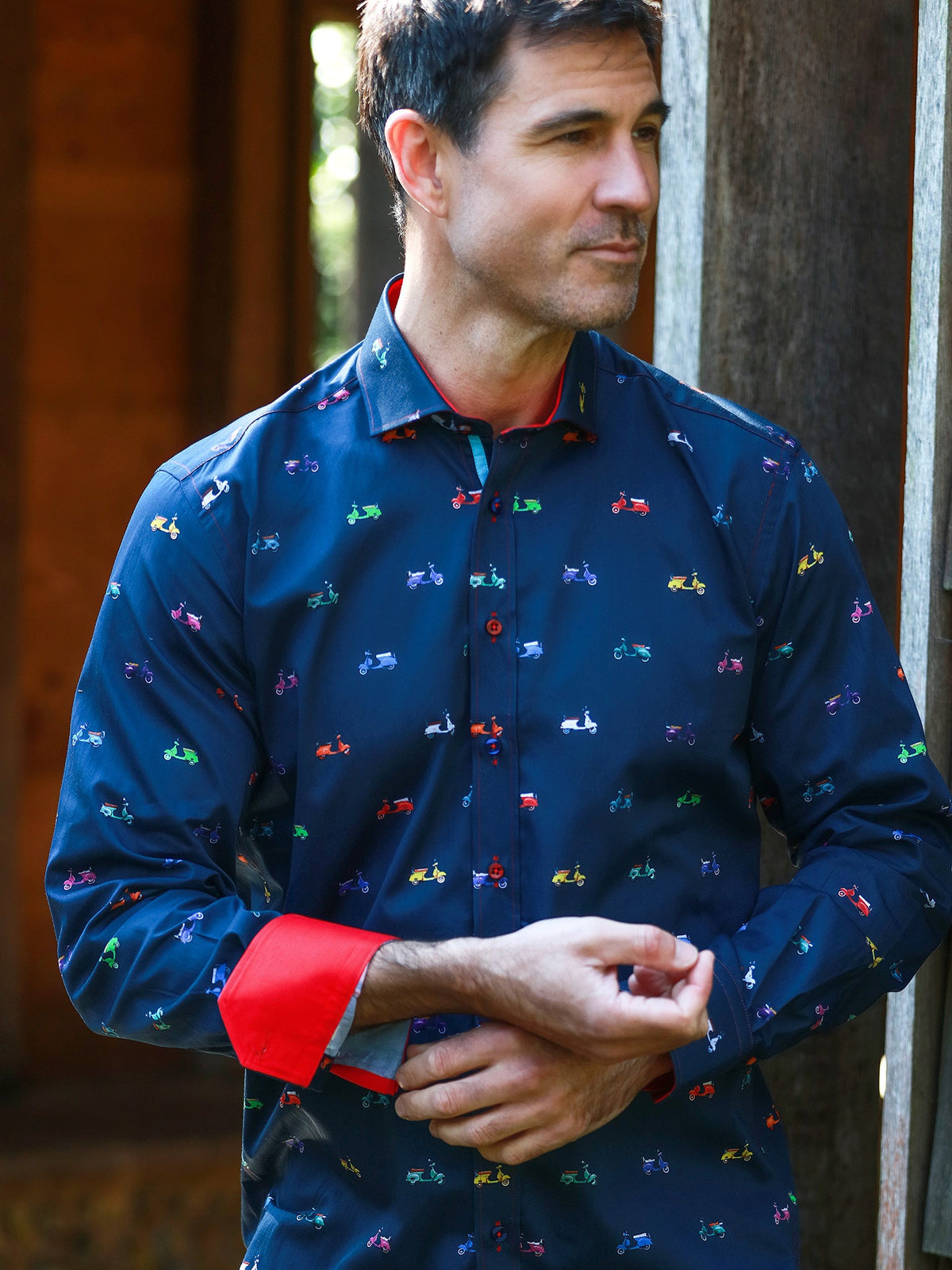 Vintage Scooter Print Satin Cotton Shirt - Claudio Lugli Shirts