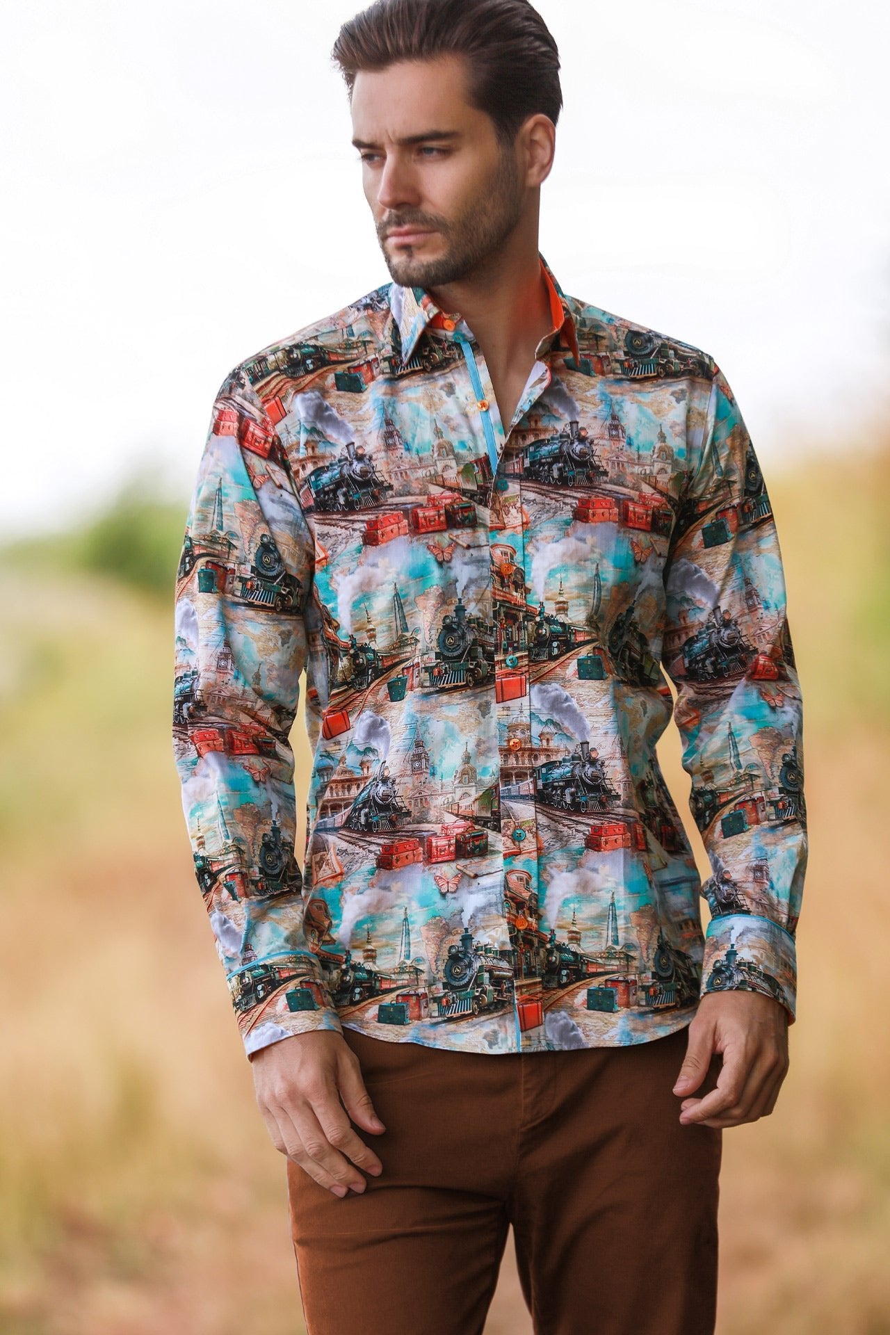 VINTAGE STEAM TRAIN PRINT SHIRT - Claudio Lugli Shirts