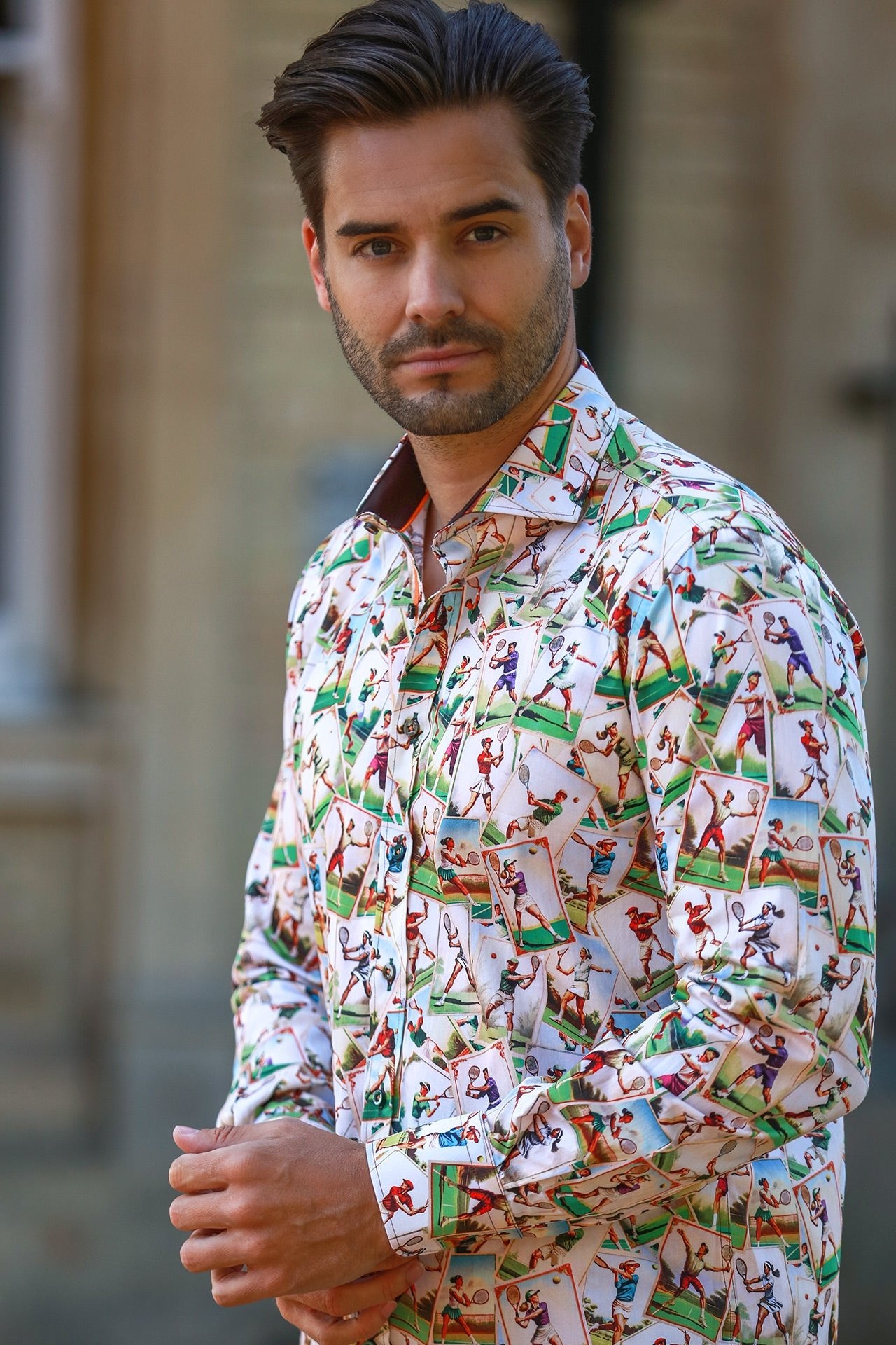 VINTAGE TENNIS PRINT SHIRT - Premium Men's Patterned Shirt by Claudio Lugli | Bold Design, Tailored Fit, Best Printed Shirts