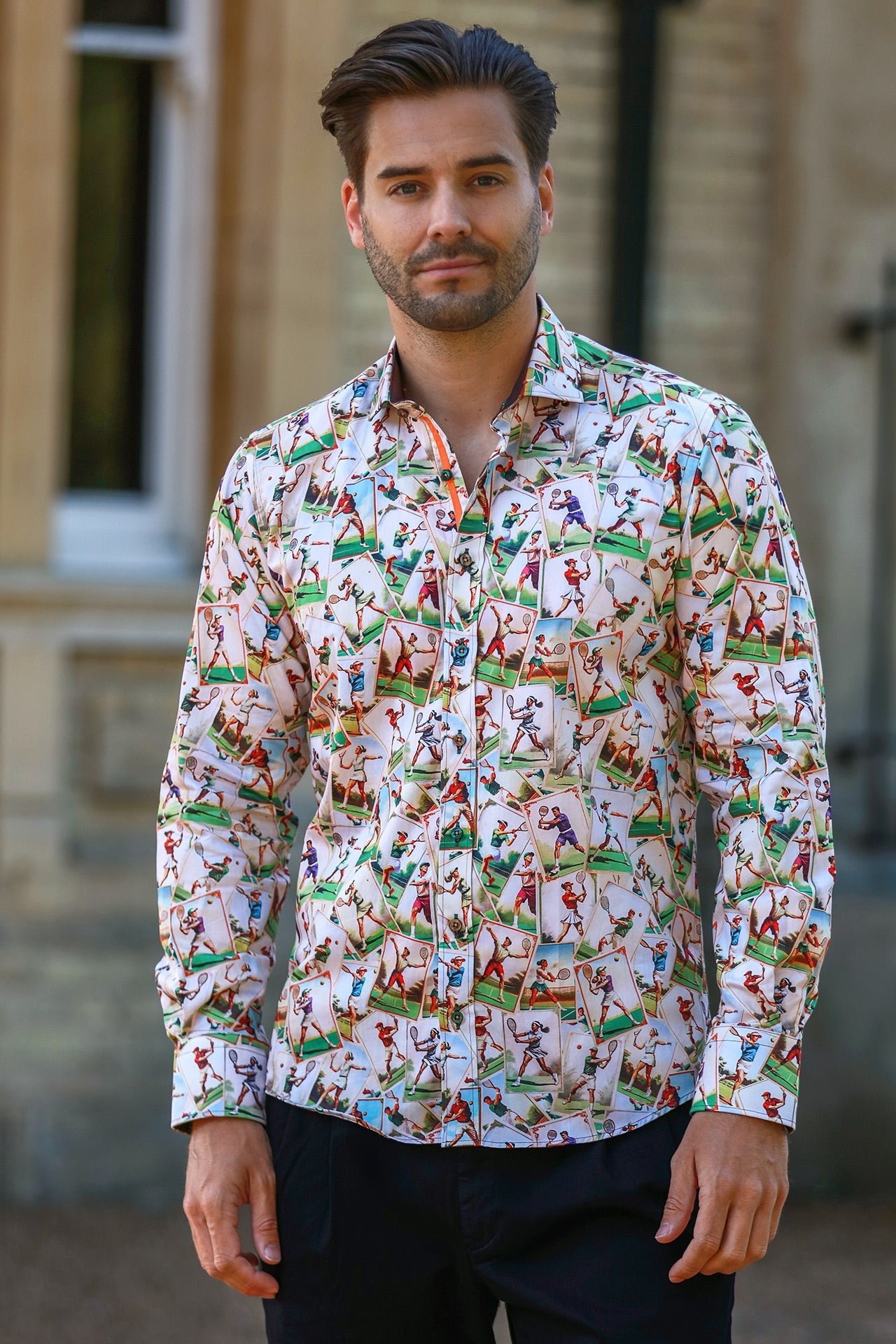 VINTAGE TENNIS PRINT SHIRT - Premium Men's Patterned Shirt by Claudio Lugli | Bold Design, Tailored Fit, Best Printed Shirts