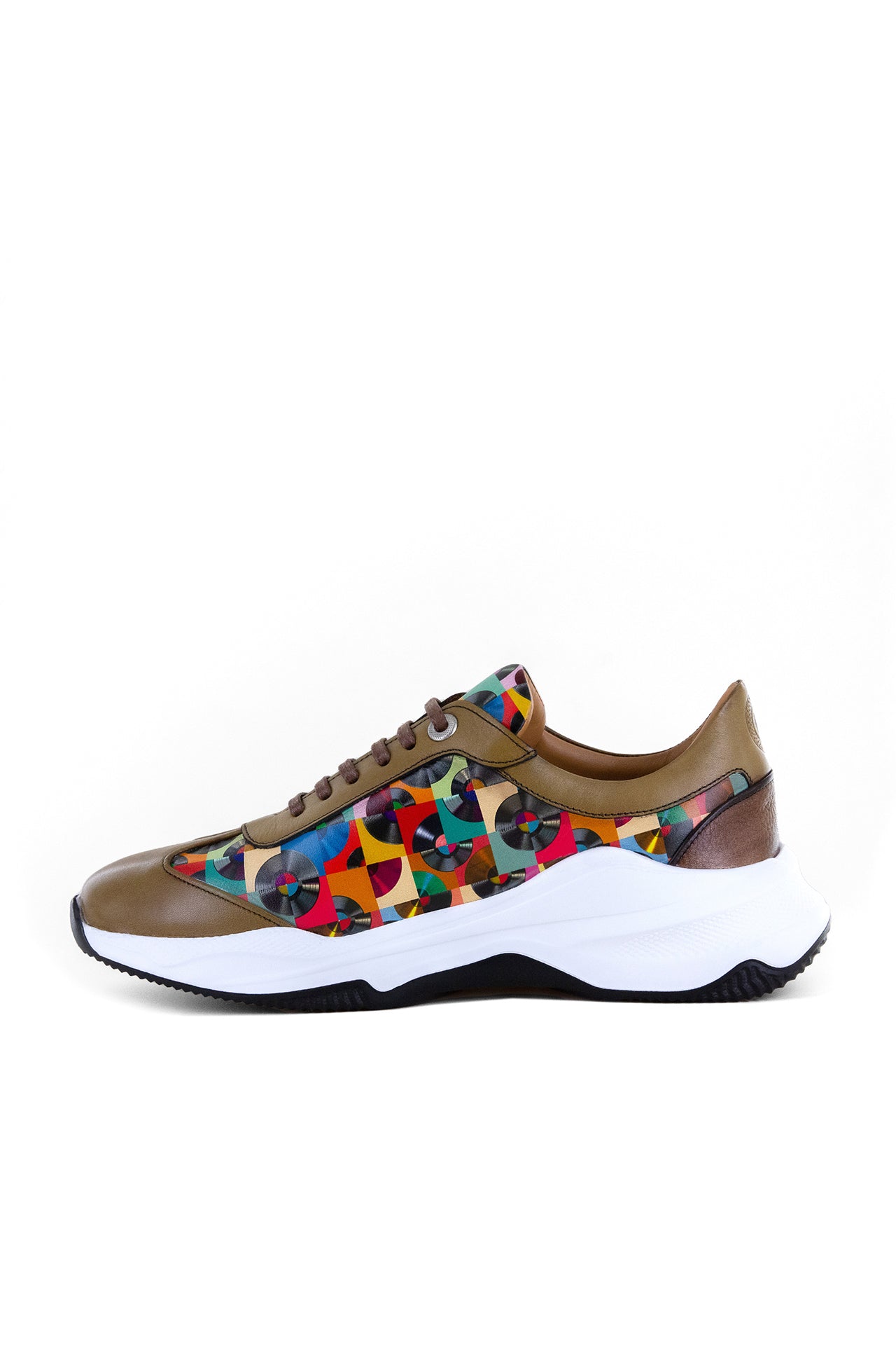 VINTAGE VINYL DISC PRINTED LEATHER TRAINERS - Premium Men's Patterned Shirt by Claudio Lugli | Bold Design, Tailored Fit, Best Printed Shirts