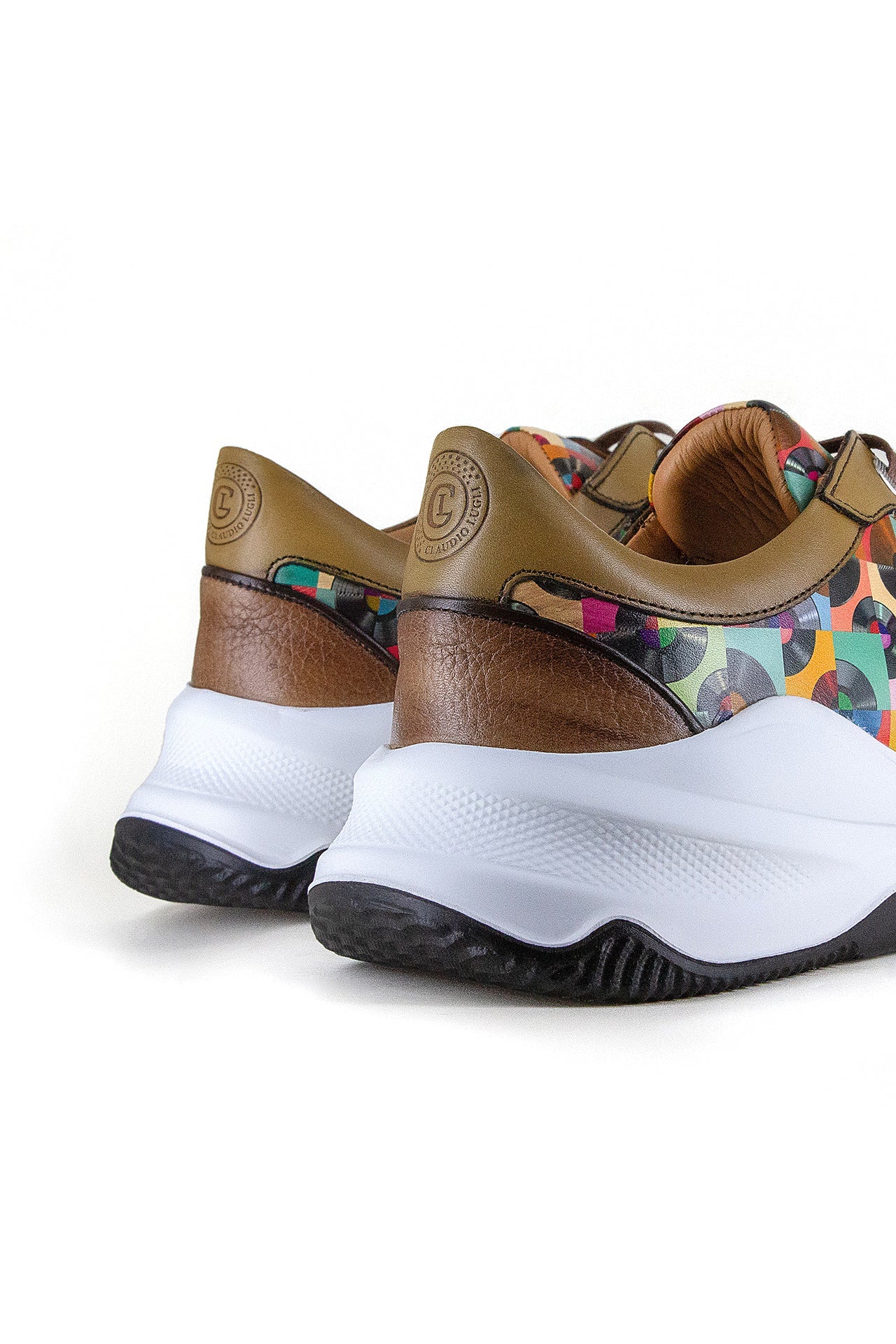 VINTAGE VINYL DISC PRINTED LEATHER TRAINERS - Premium Men's Patterned Shirt by Claudio Lugli | Bold Design, Tailored Fit, Best Printed Shirts