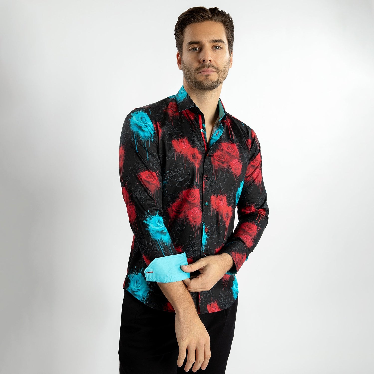 VIVID BLEEDING BLOOMS PRINT SHIRT – Premium Men's Patterned Shirt by Claudio Lugli | Bold Design, Tailored Fit, Best Printed Shirts