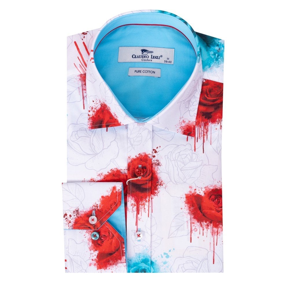 VIVID BLEEDING BLOOMS PRINT SHIRT – Premium Men's Patterned Shirt by Claudio Lugli | Bold Design, Tailored Fit, Best Printed Shirts