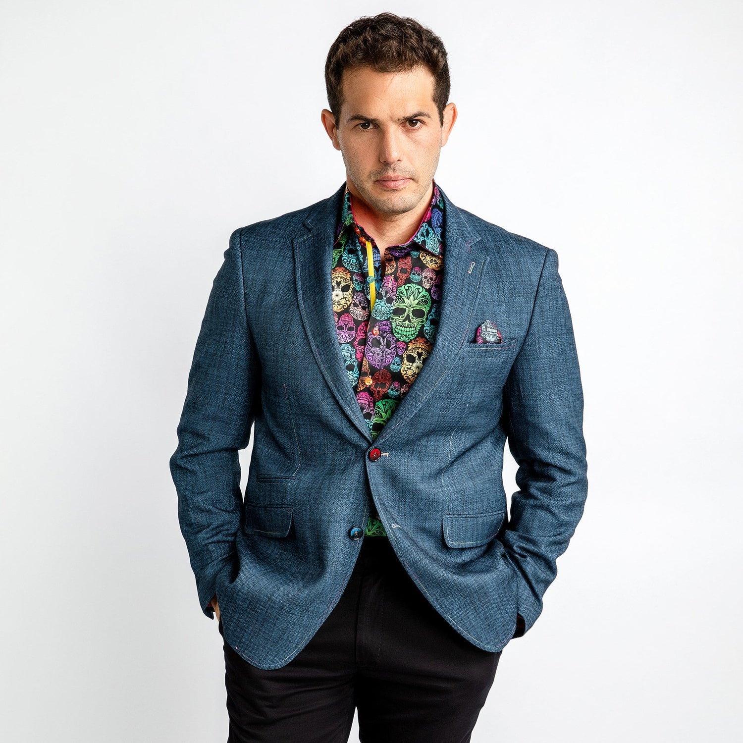 WASHED DENIM EFFECT SPORTS BLAZER - Premium Men's Patterned Shirt by Claudio Lugli | Bold Design, Tailored Fit, Best Printed Shirts