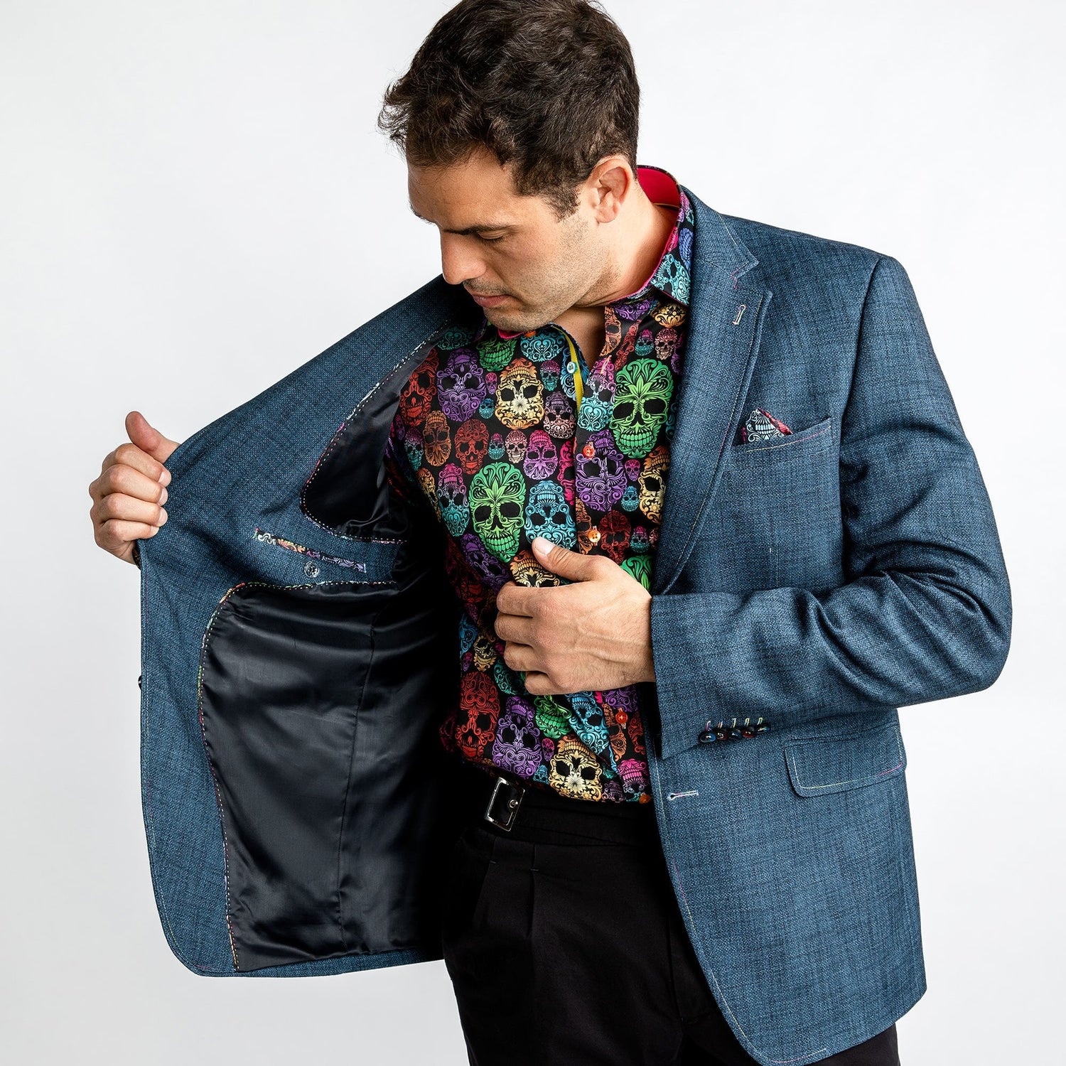 WASHED DENIM EFFECT SPORTS BLAZER - Premium Men's Patterned Shirt by Claudio Lugli | Bold Design, Tailored Fit, Best Printed Shirts