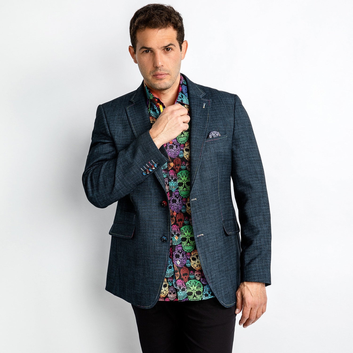 WASHED DENIM EFFECT SPORTS BLAZER - Premium Men's Patterned Shirt by Claudio Lugli | Bold Design, Tailored Fit, Best Printed Shirts