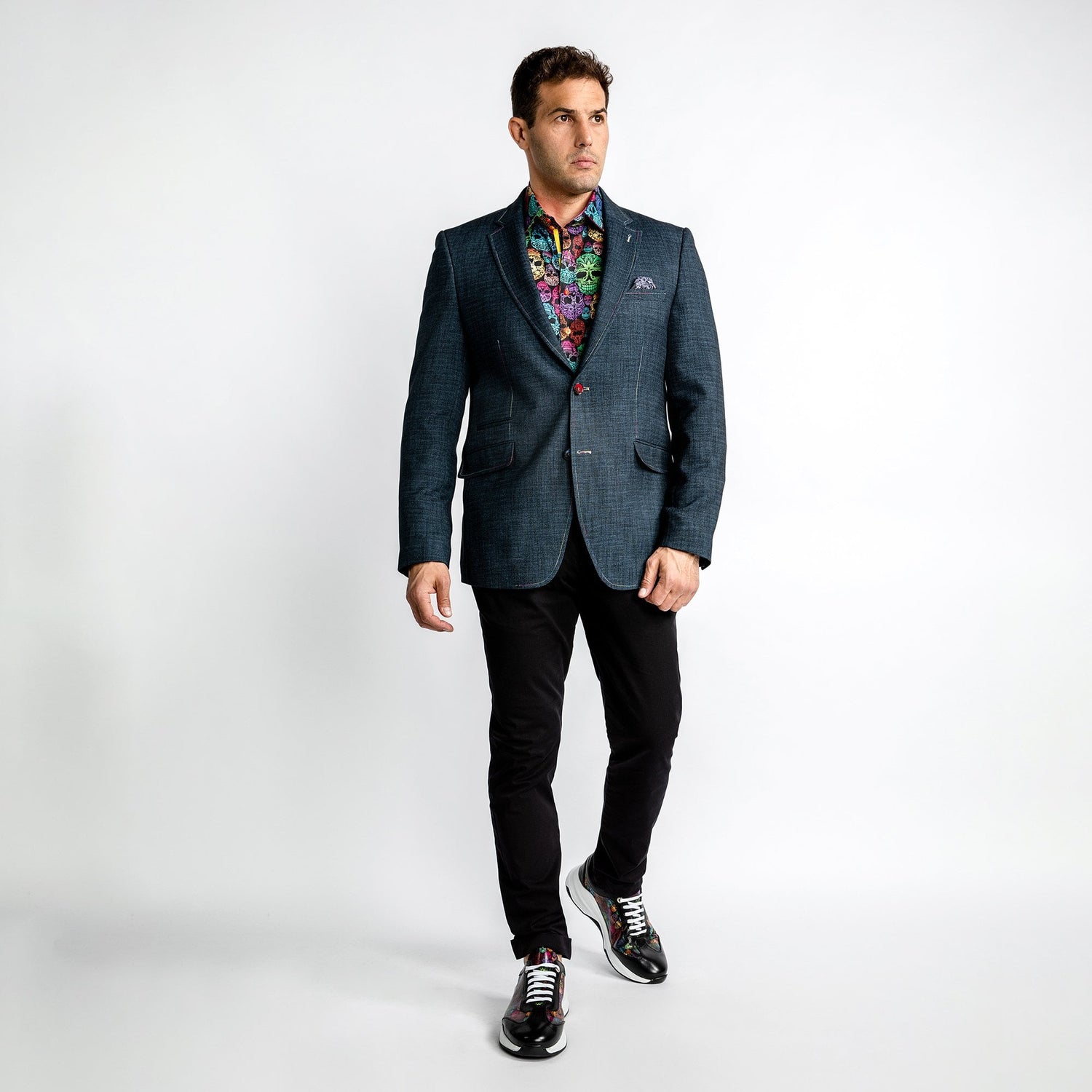 WASHED DENIM EFFECT SPORTS BLAZER - Premium Men's Patterned Shirt by Claudio Lugli | Bold Design, Tailored Fit, Best Printed Shirts