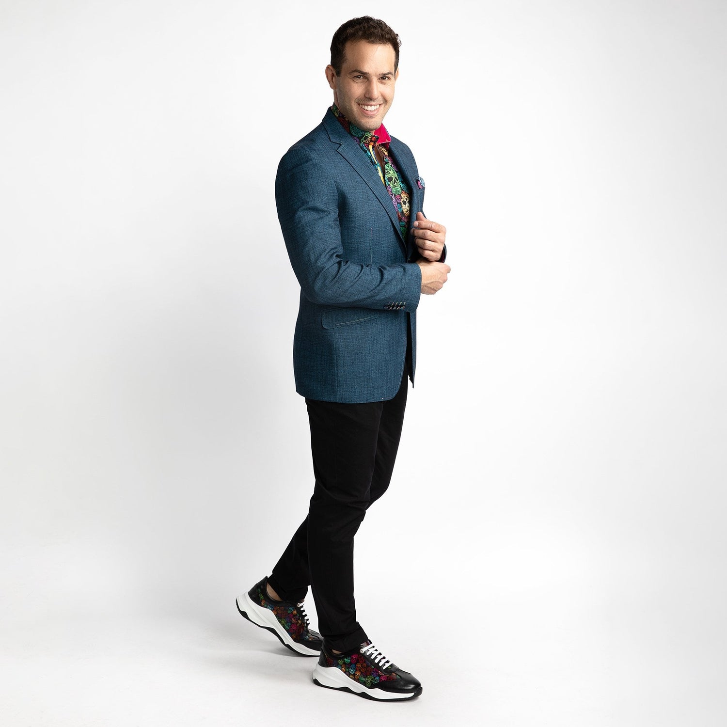 WASHED DENIM EFFECT SPORTS BLAZER - Premium Men's Patterned Shirt by Claudio Lugli | Bold Design, Tailored Fit, Best Printed Shirts