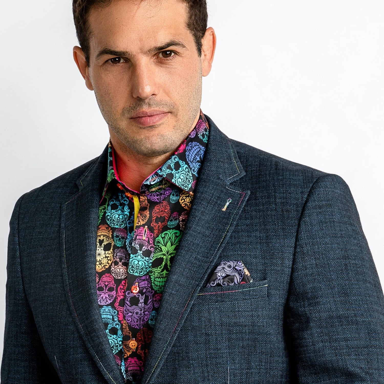 WASHED DENIM EFFECT SPORTS BLAZER - Premium Men's Patterned Shirt by Claudio Lugli | Bold Design, Tailored Fit, Best Printed Shirts