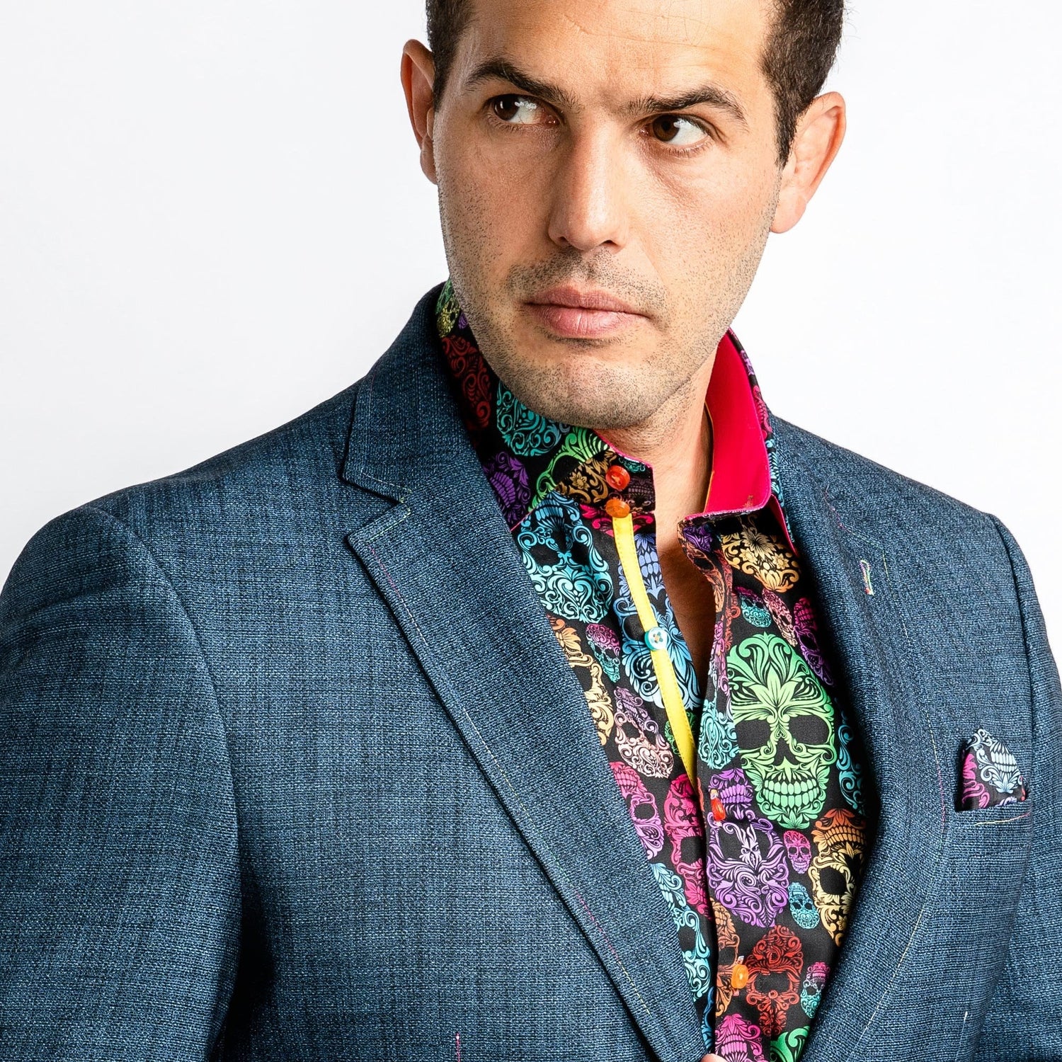 WASHED DENIM EFFECT SPORTS BLAZER - Premium Men's Patterned Shirt by Claudio Lugli | Bold Design, Tailored Fit, Best Printed Shirts