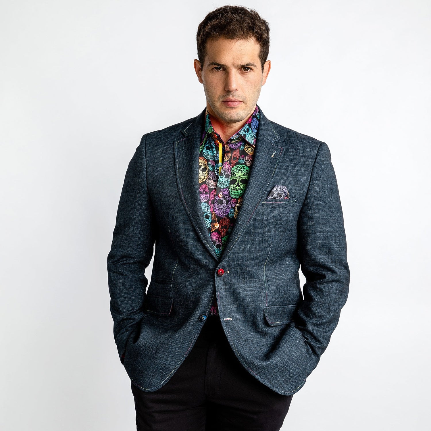 WASHED DENIM EFFECT SPORTS BLAZER - Premium Men's Patterned Shirt by Claudio Lugli | Bold Design, Tailored Fit, Best Printed Shirts