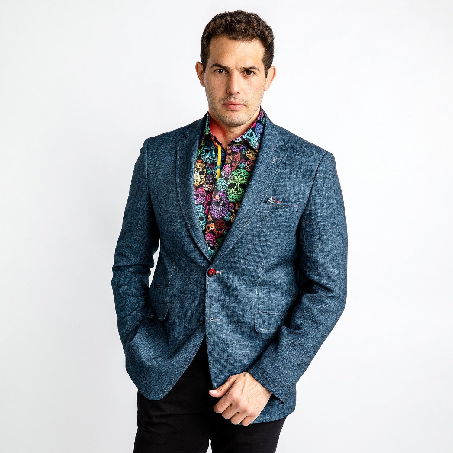 WASHED DENIM EFFECT SPORTS BLAZER - Premium Men's Patterned Shirt by Claudio Lugli | Bold Design, Tailored Fit, Best Printed Shirts