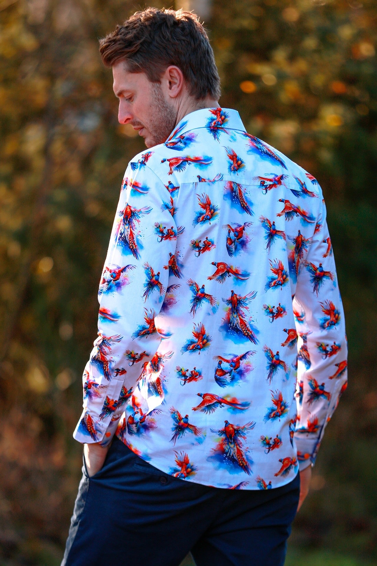 WATERCOLOR PHEASANT PRINT SHIRT – Premium Men's Patterned Shirt by Claudio Lugli | Bold Design, Tailored Fit, Best Printed Shirts