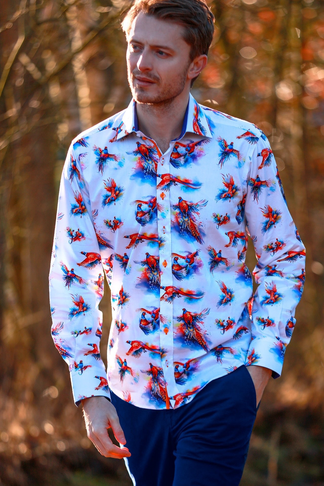 WATERCOLOR PHEASANT PRINT SHIRT – Premium Men's Patterned Shirt by Claudio Lugli | Bold Design, Tailored Fit, Best Printed Shirts