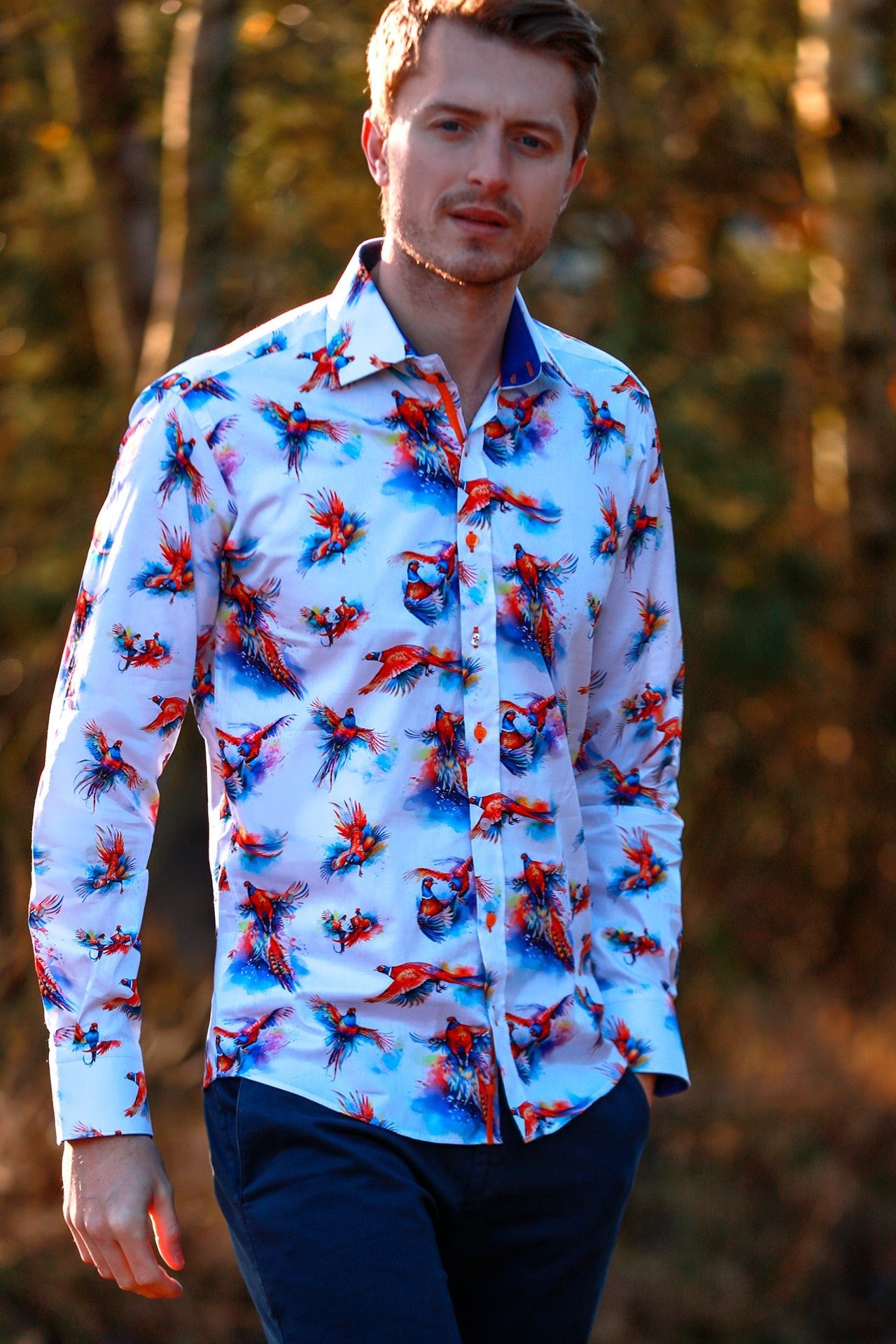 WATERCOLOR PHEASANT PRINT SHIRT – Premium Men's Patterned Shirt by Claudio Lugli | Bold Design, Tailored Fit, Best Printed Shirts