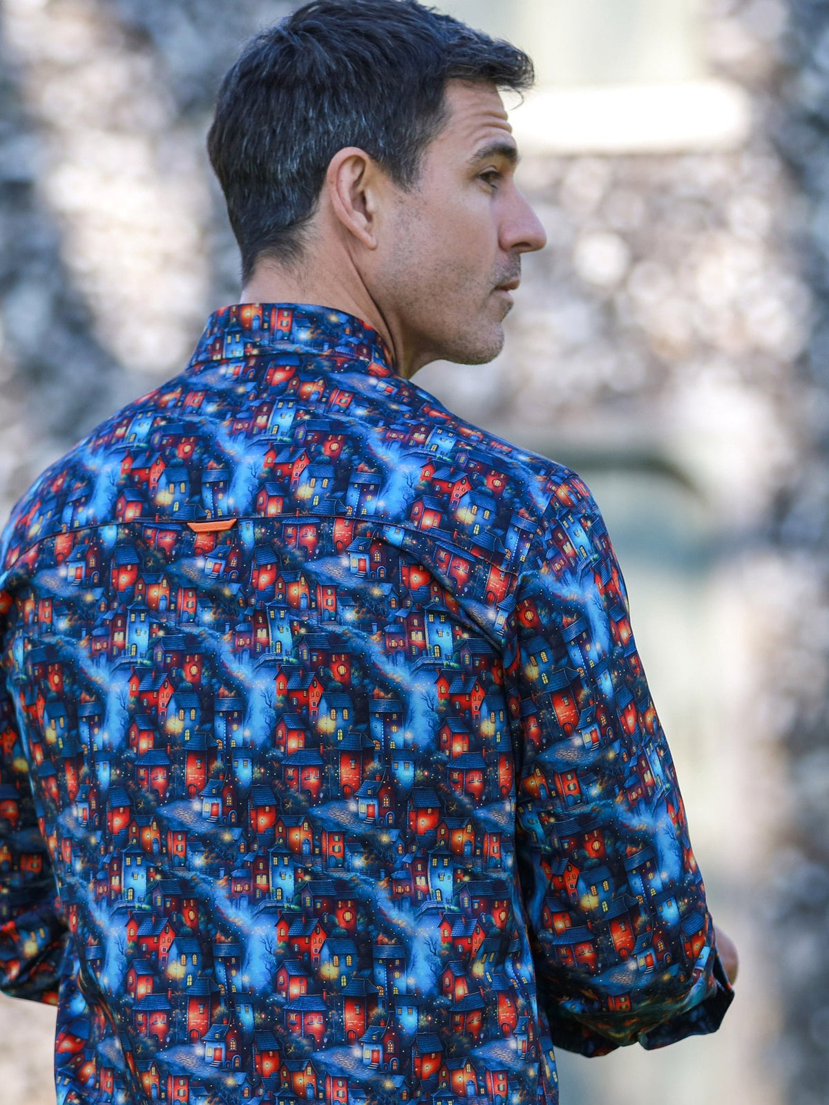 Whimsical Village Print Satin Cotton Shirt - Claudio Lugli Shirts