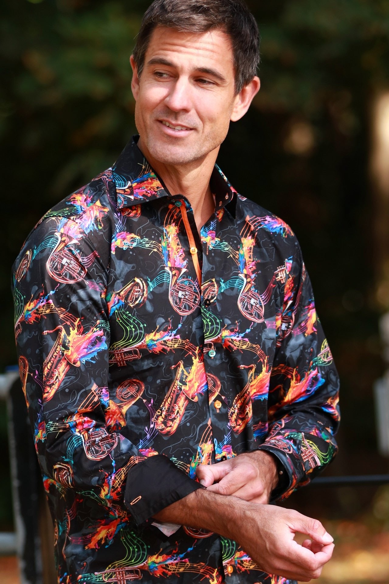 WIND INSTRUMENTS AND PAINT SPLASH PRINT SHIRT – Premium Men's Patterned Shirt by Claudio Lugli | Bold Design, Tailored Fit, Best Printed Shirts