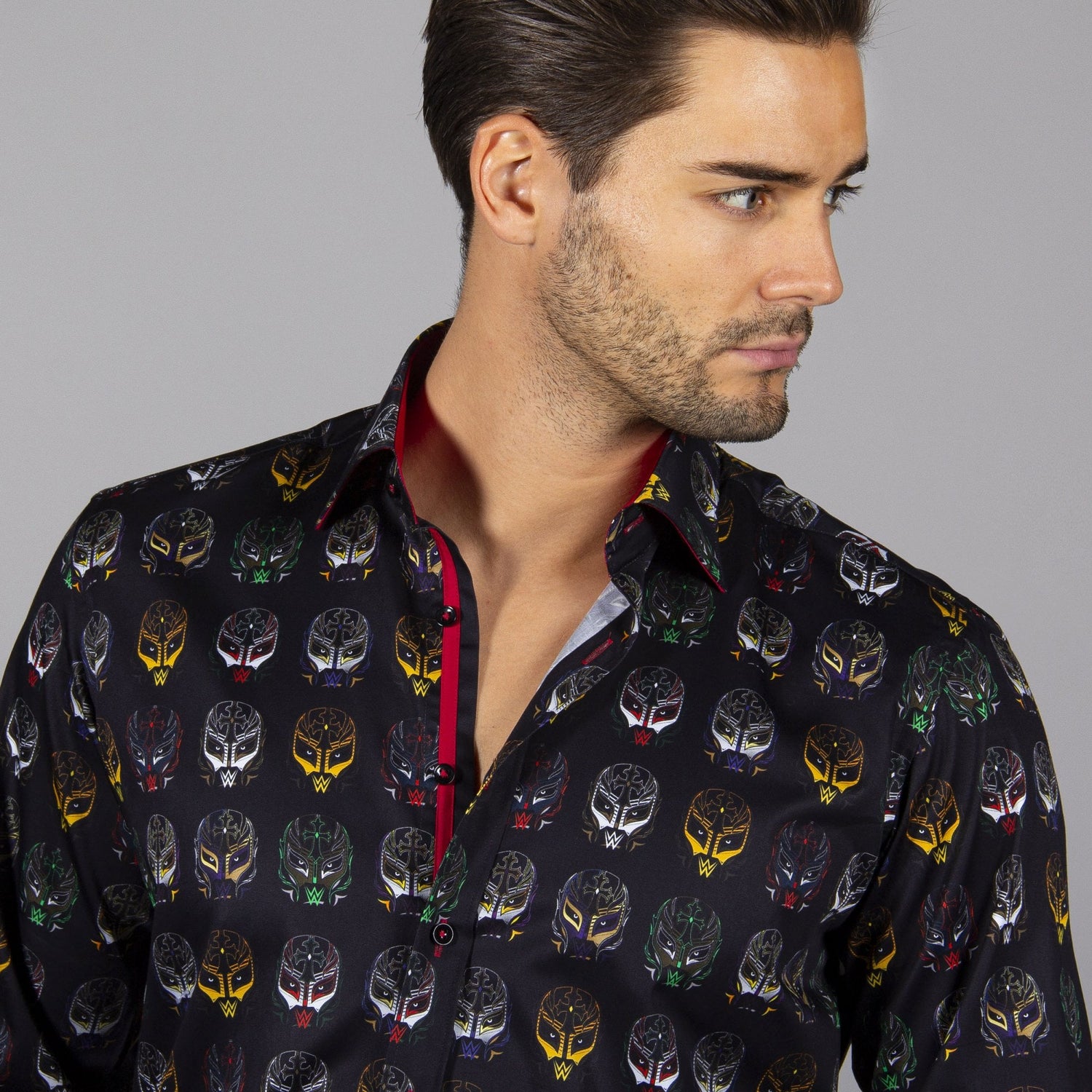 WWE: REY MYSTERIO MASK PRINT SHIRT - Premium Men's Patterned Shirt by Claudio Lugli | Bold Design, Tailored Fit, Best Printed Shirts