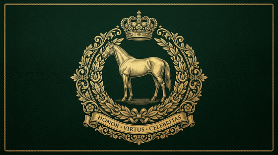 Heritage horse-racing crest in gold and racing green, Claudio Lugli Ebor Festival race-day style