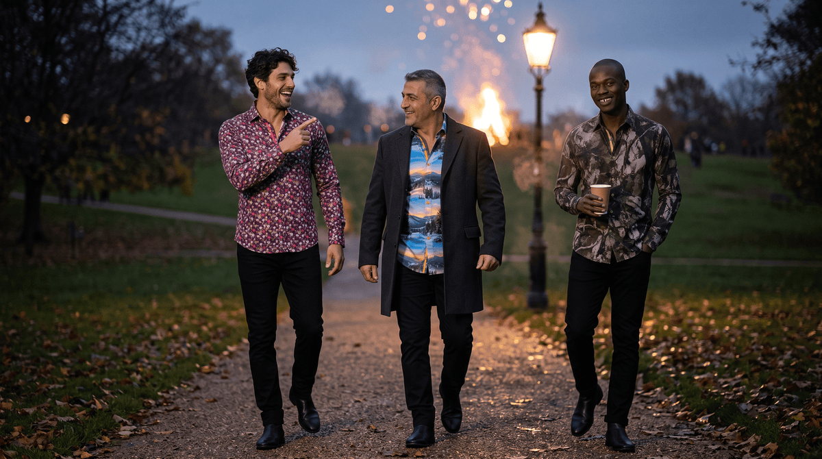 What to Wear on Bonfire Night: Men's Fire, Smoke and Spark Prints - Claudio Lugli Shirts