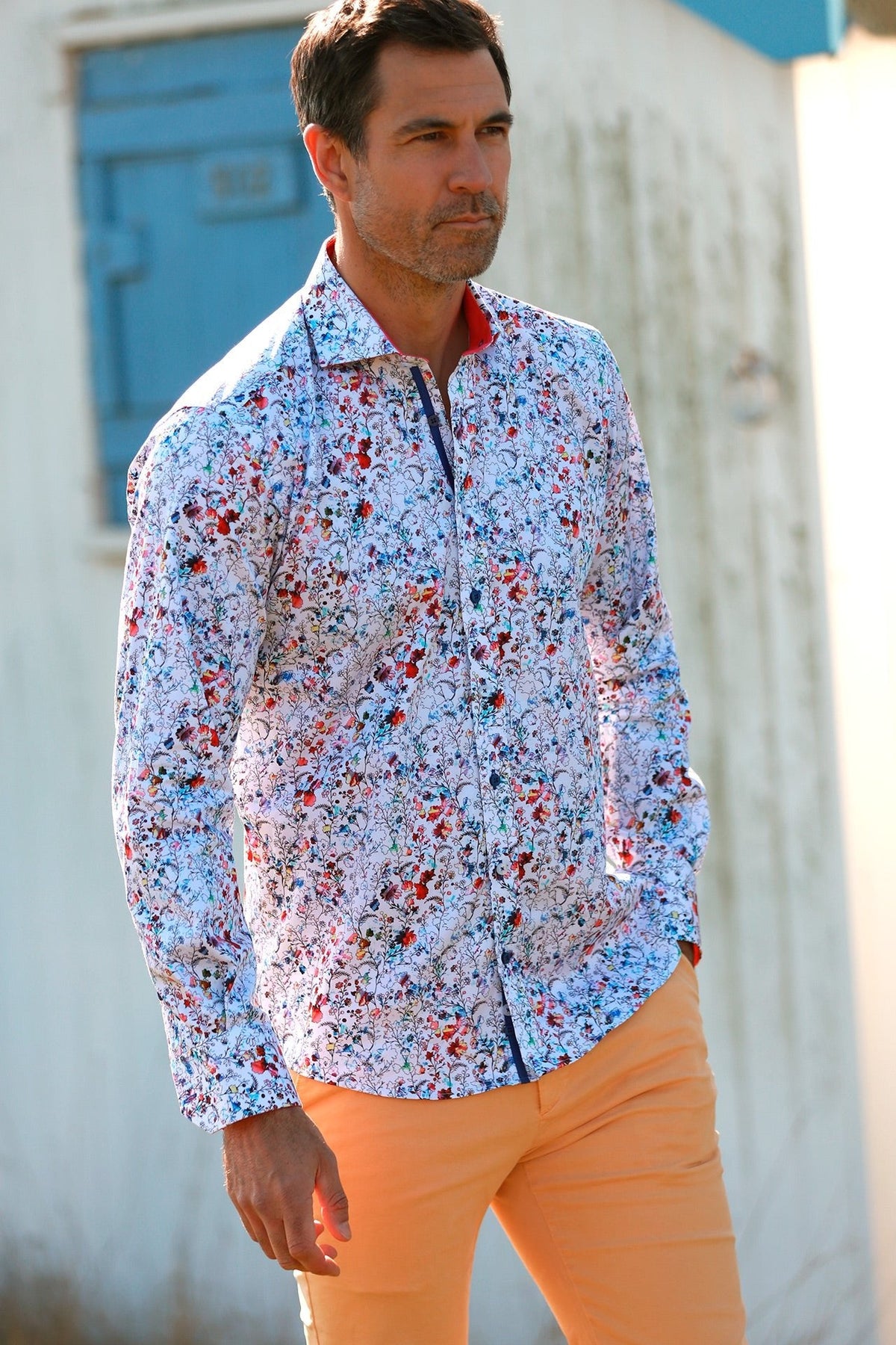 Claudio Lugli men's floral print shirt in bold botanical bloom, from the men's floral shirts collection