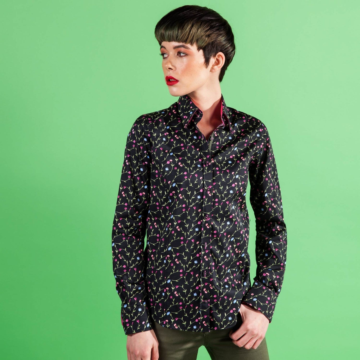 BLACK FLORAL MEDLEY WOMENS SHIRT