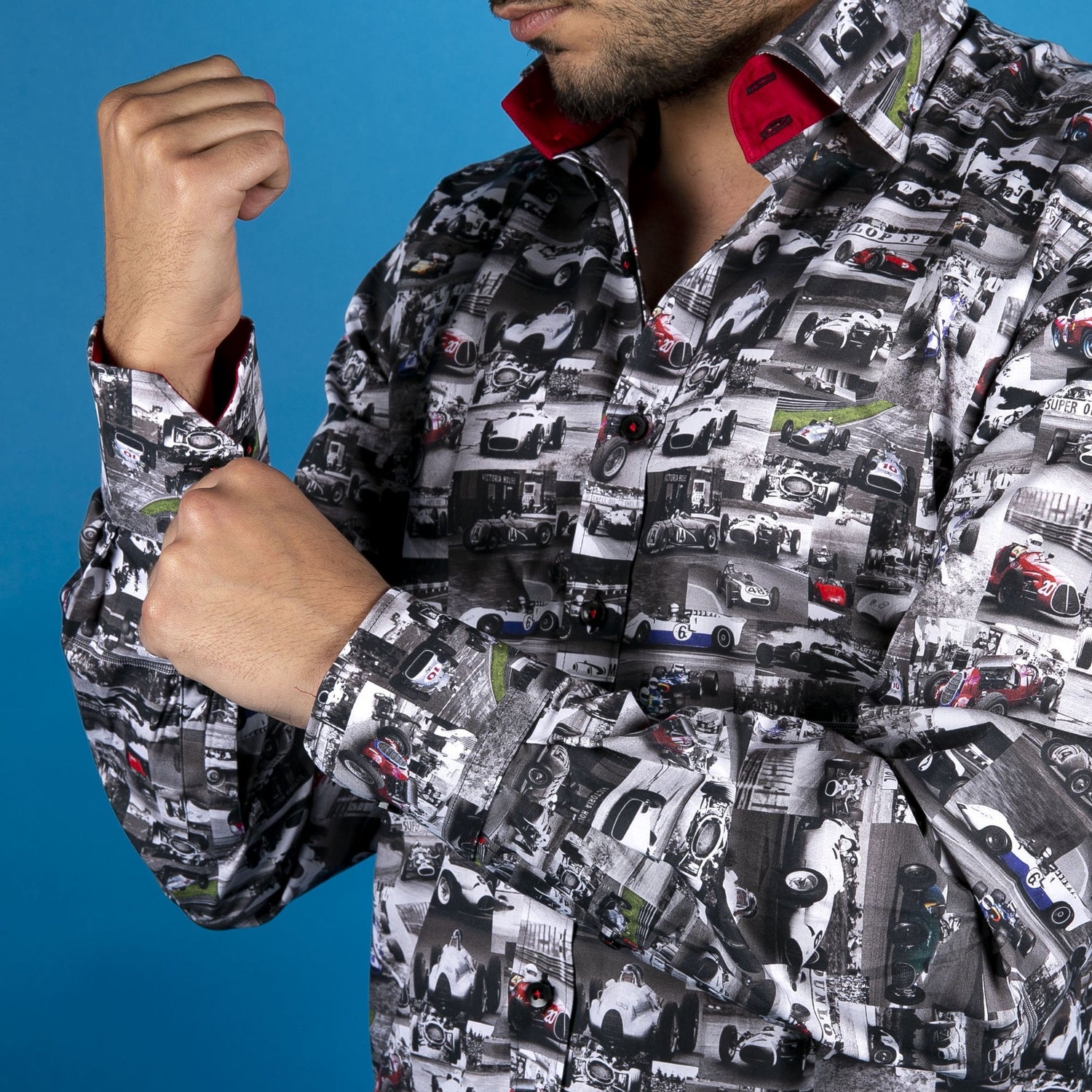 VINTAGE RACE CAR PRINT SHIRT - Premium Men's Patterned Shirt by Claudio Lugli | Bold Design, Tailored Fit, Best Printed Shirts