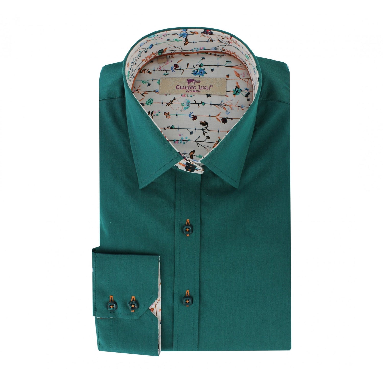 CLASSIC WOMENS GREEN SHIRT WITH FLORAL INSERT SHIRT