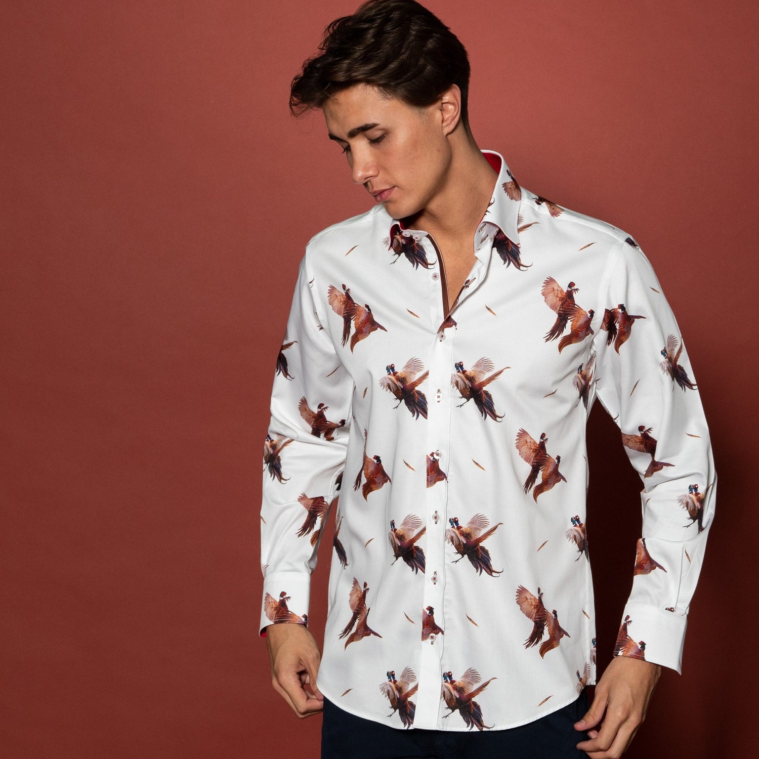 COURTSHIP PHEASANTS PRINT SHIRT