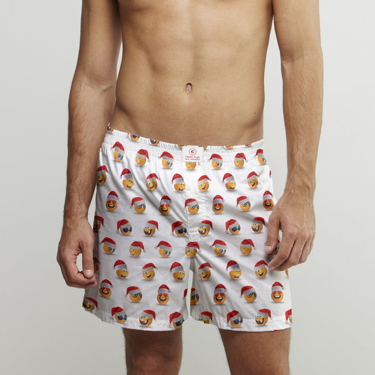 EMOJI XMAS COTTON POPLIN PRINT BOXER SHORTS