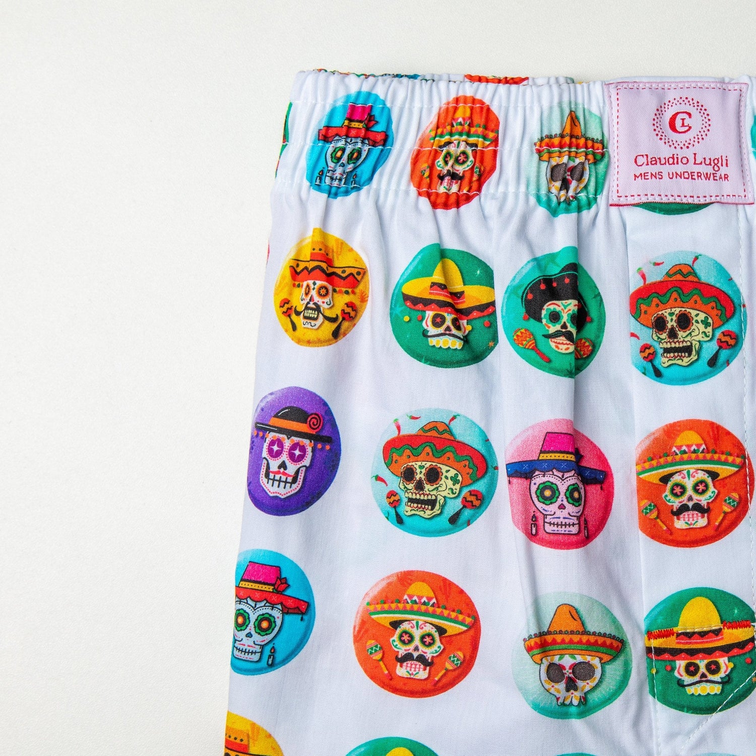 SKULL BADGE COTTON POPLIN PRINT BOXER SHORTS