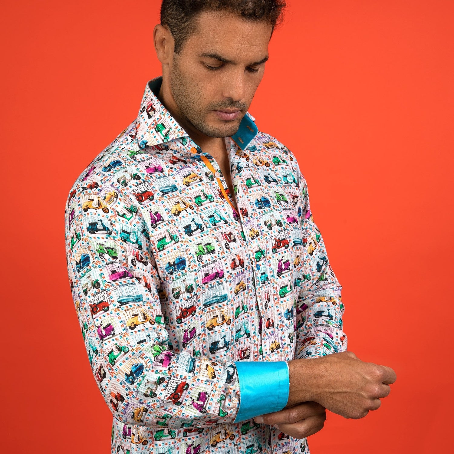 VESPA STAMP OXFORD FABRIC PRINT SHIRT