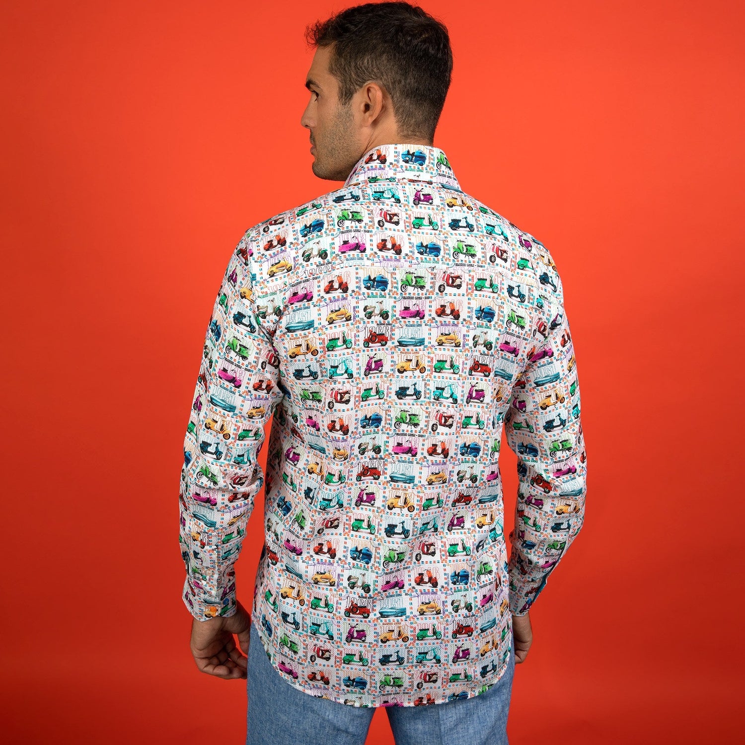 VESPA STAMP OXFORD FABRIC PRINT SHIRT