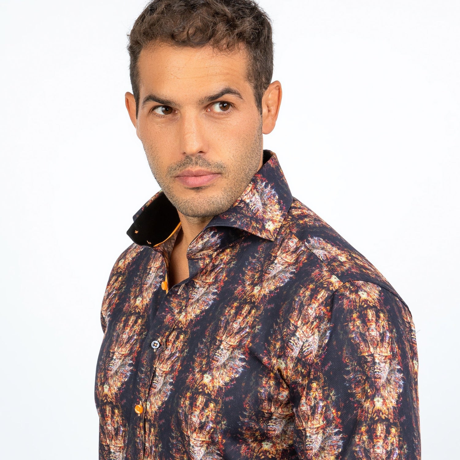 TRIBAL MASK ABSTRACT DISTORTION OXFORD PRINT SHIRT