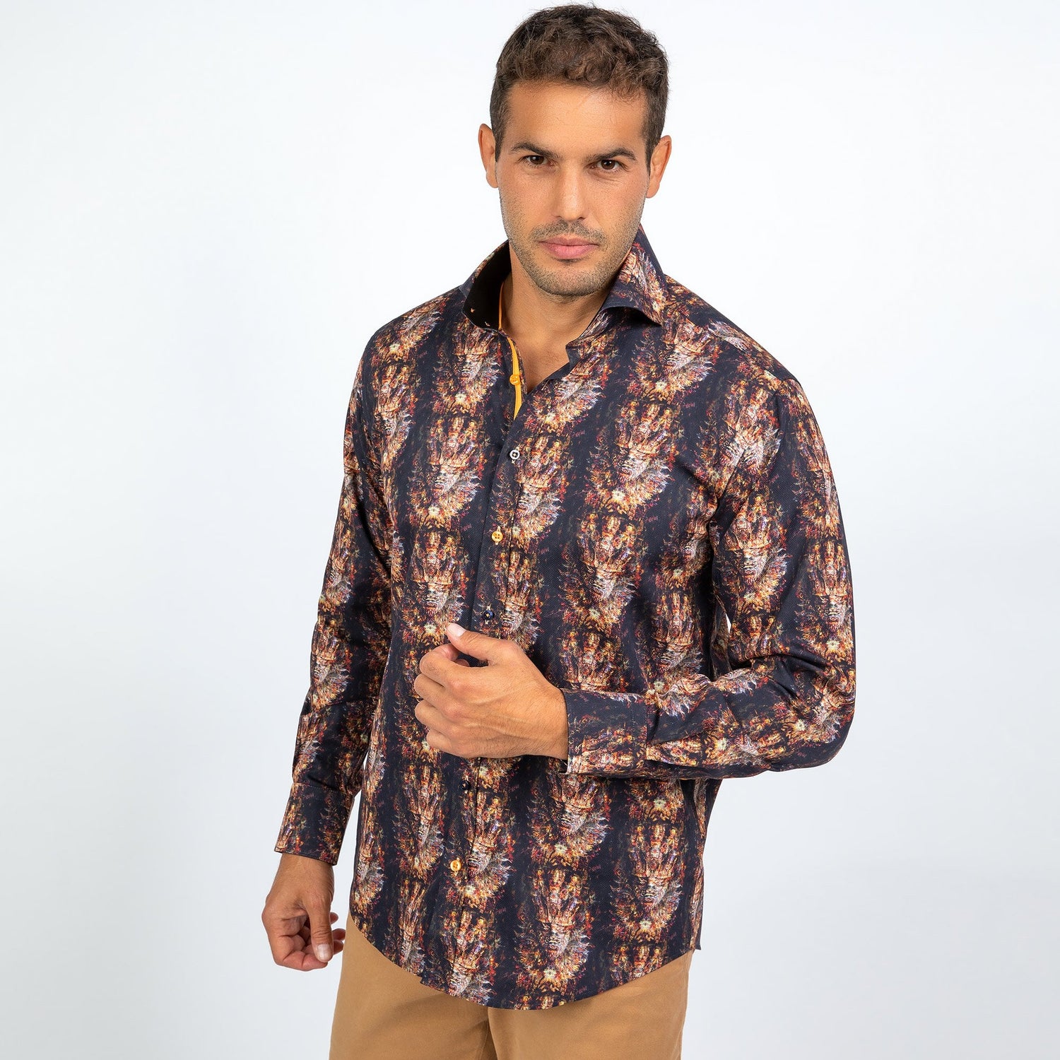 TRIBAL MASK ABSTRACT DISTORTION OXFORD PRINT SHIRT