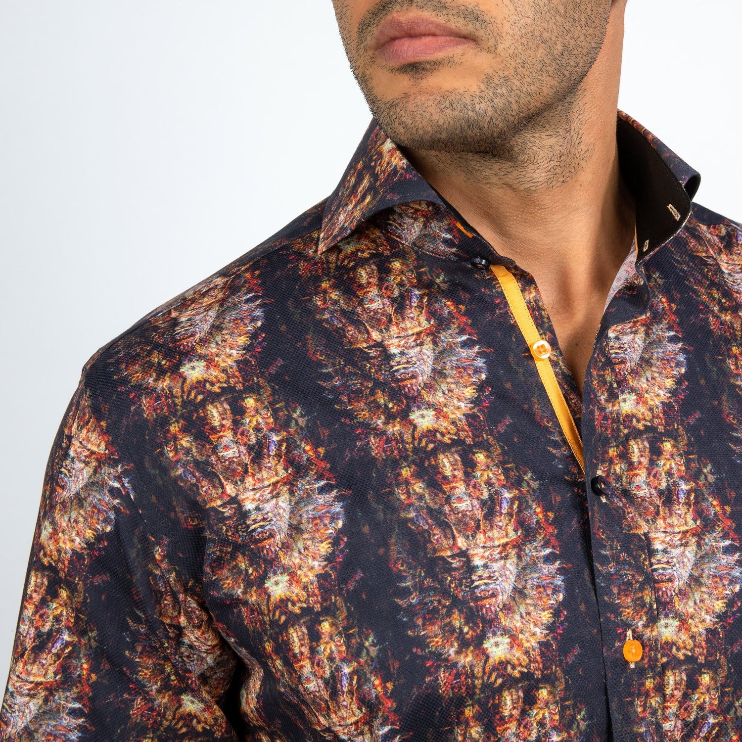 TRIBAL MASK ABSTRACT DISTORTION OXFORD PRINT SHIRT