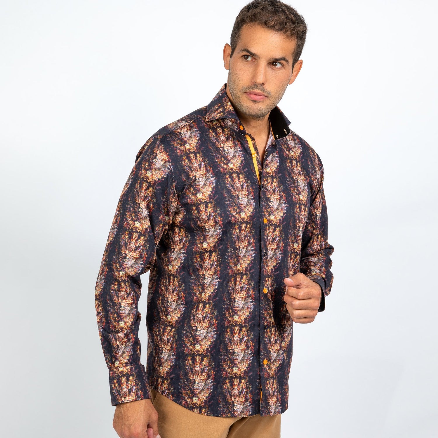 TRIBAL MASK ABSTRACT DISTORTION OXFORD PRINT SHIRT