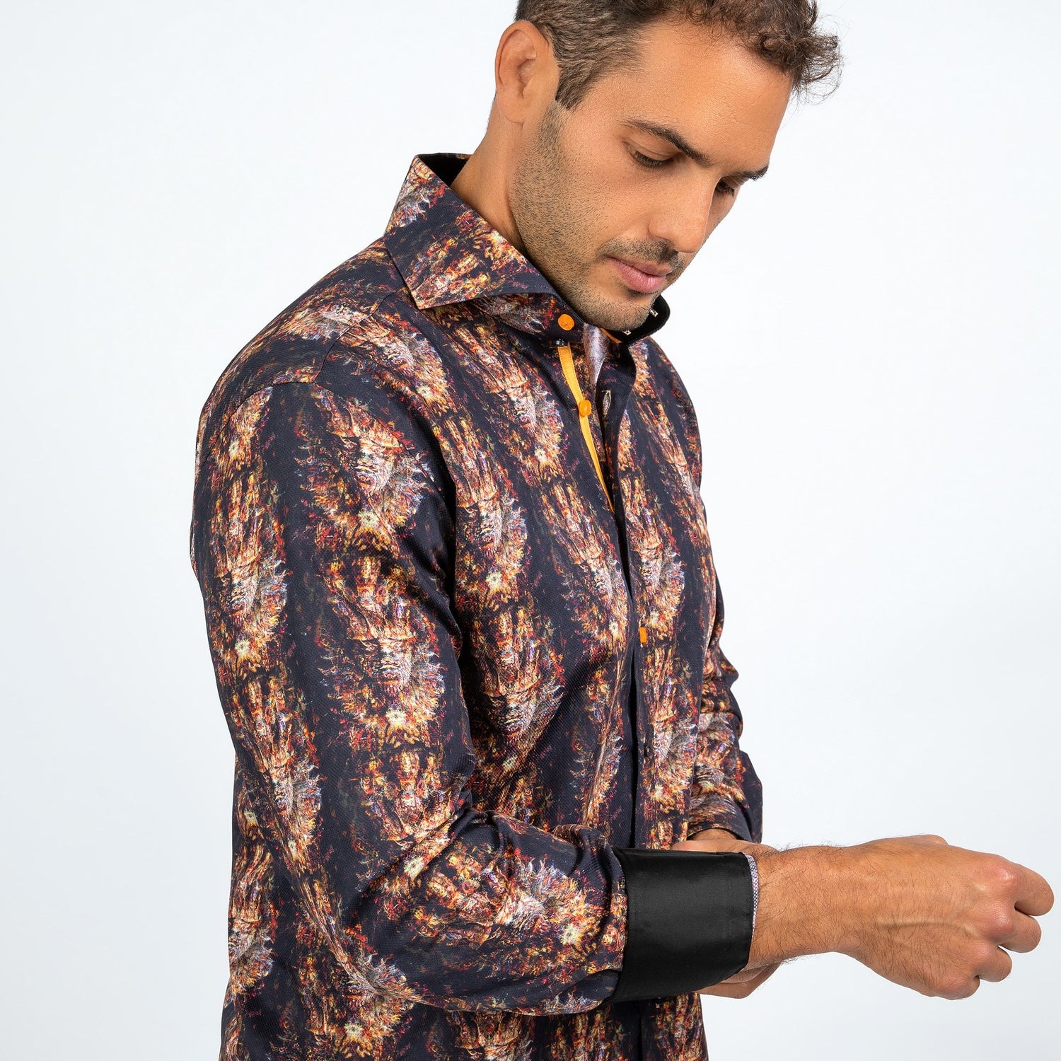 TRIBAL MASK ABSTRACT DISTORTION OXFORD PRINT SHIRT