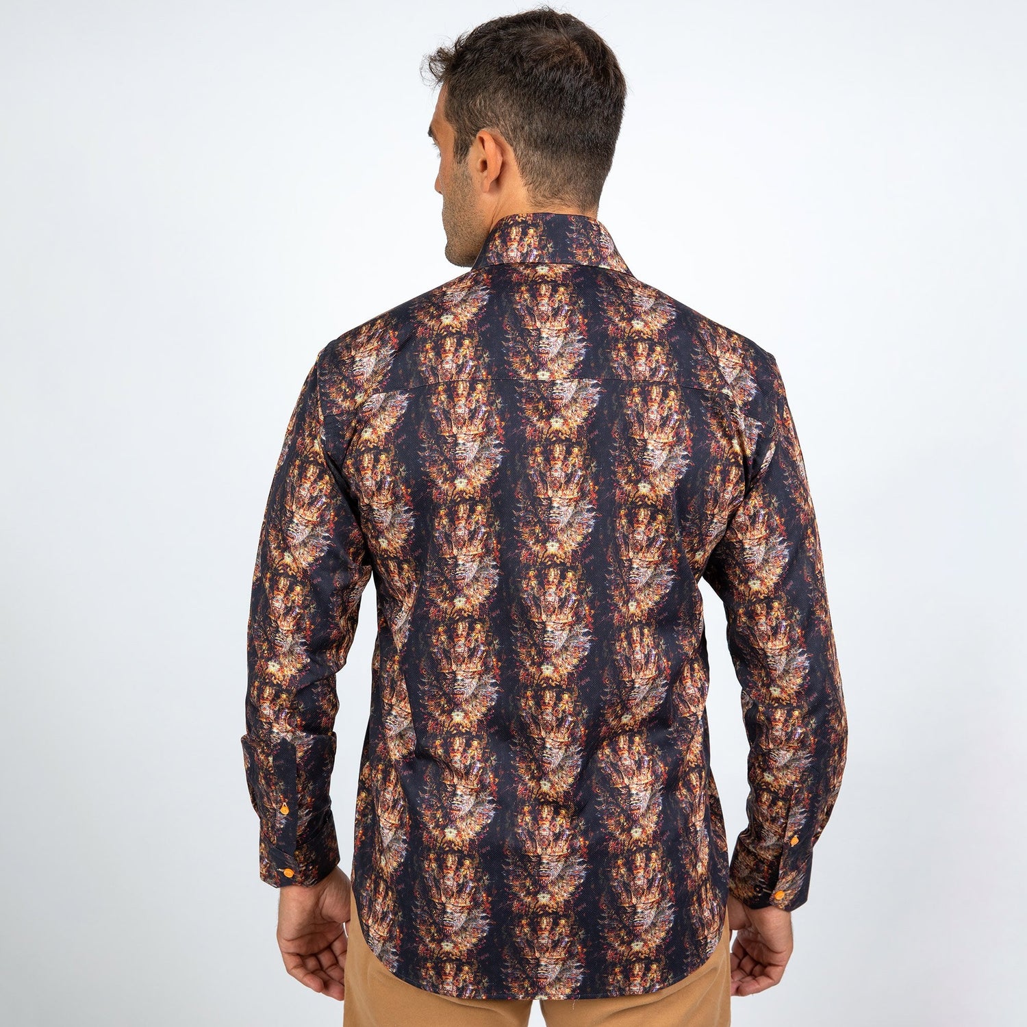 TRIBAL MASK ABSTRACT DISTORTION OXFORD PRINT SHIRT